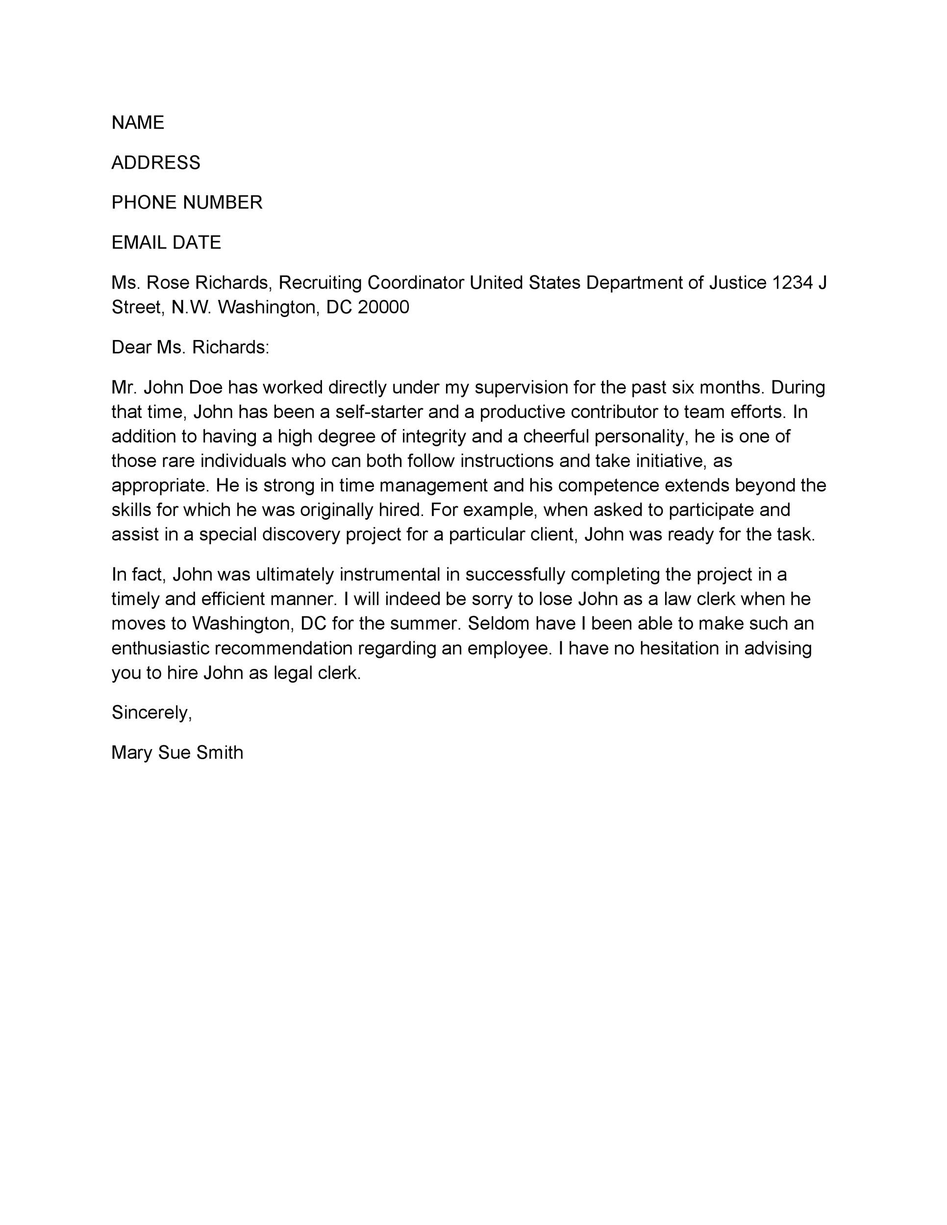 Simple Reference Letter Sample