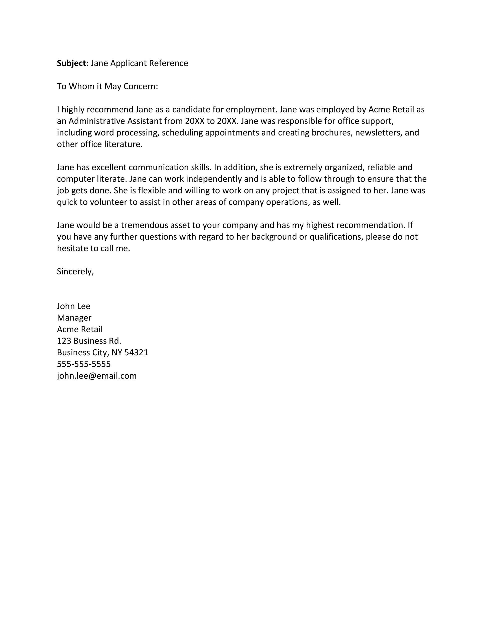 Job Application Reference Letter