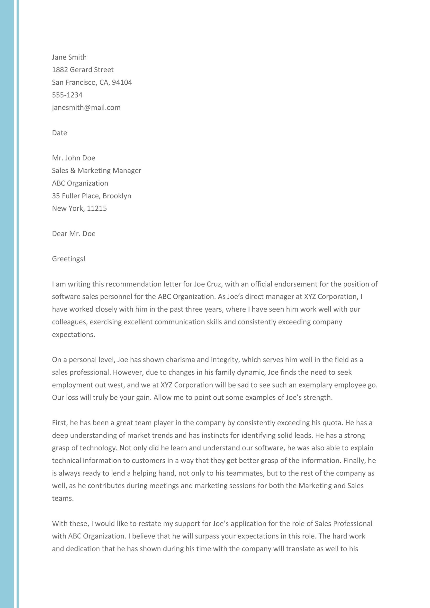 Light Blue Recommendation Letter