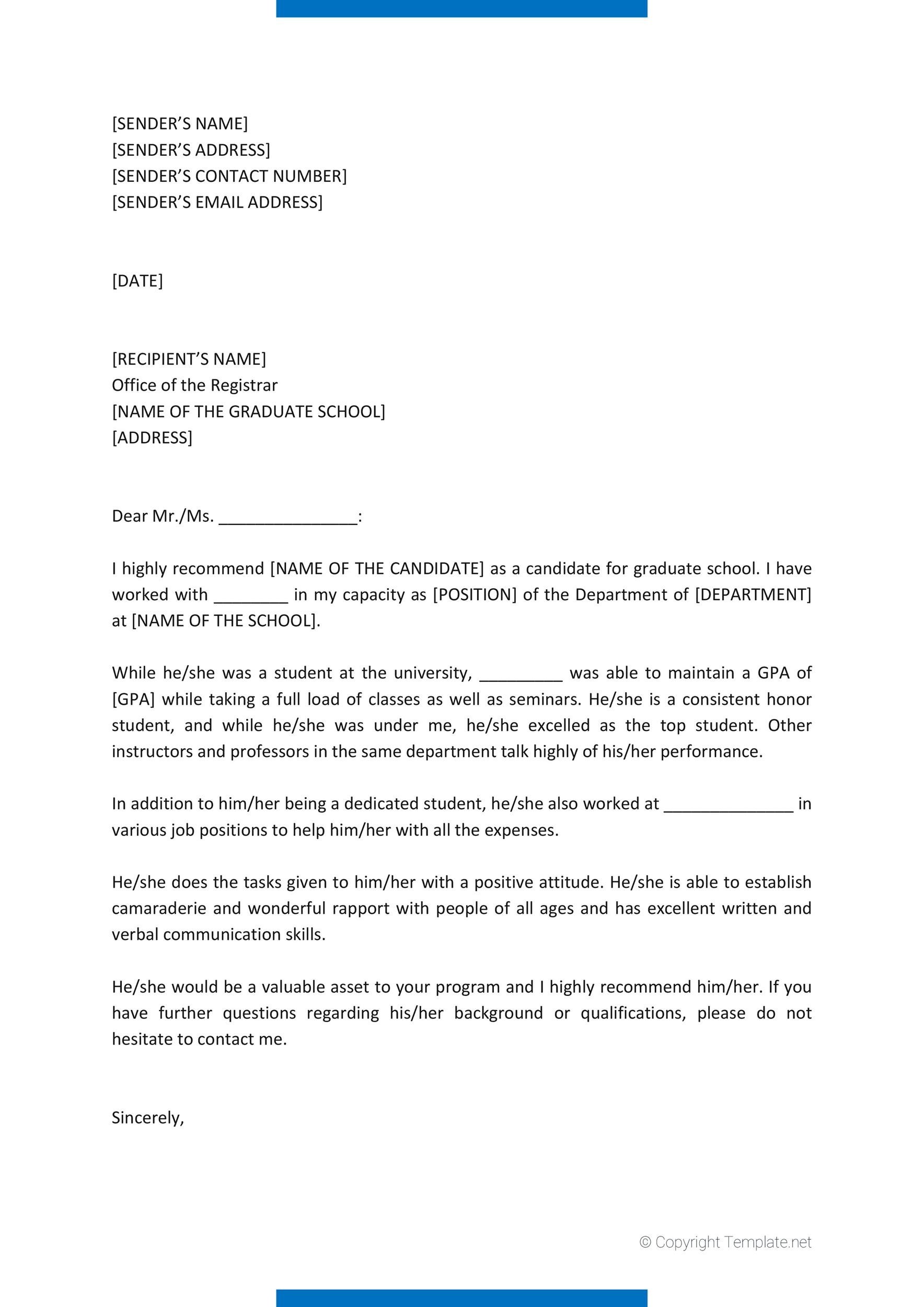 Recommendation Letter from Teacher Outline