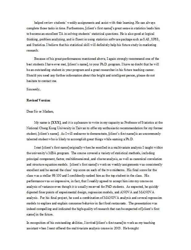 Revised Recommendation Letter from Teacher