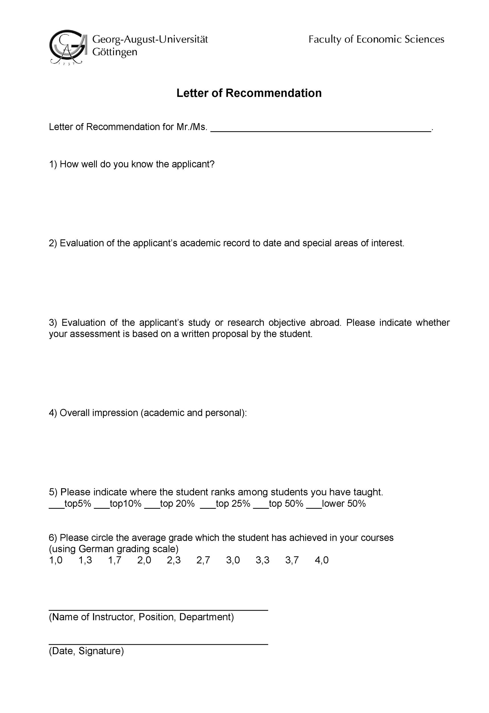 Letter of Recommendation Outline