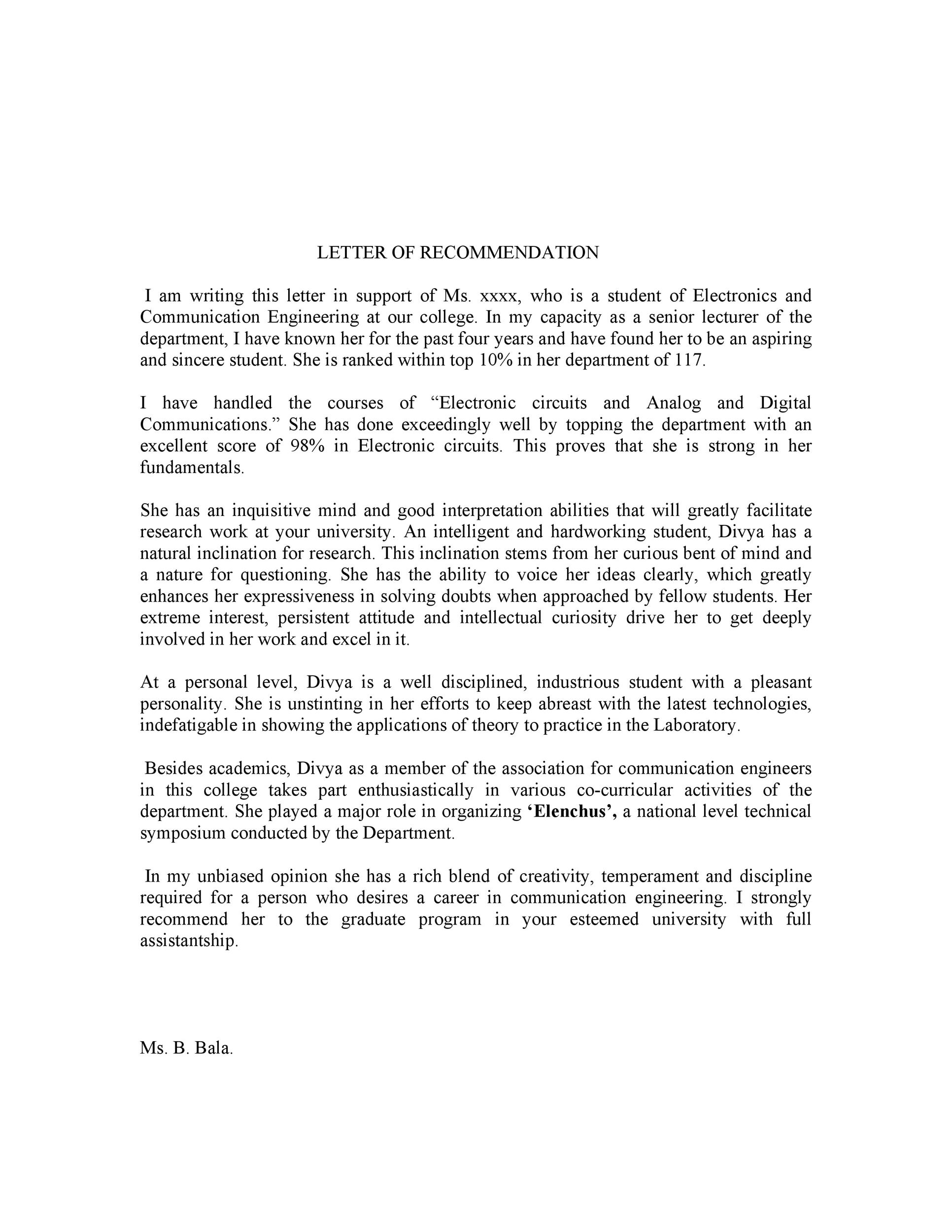Letter of Recommendation Sample