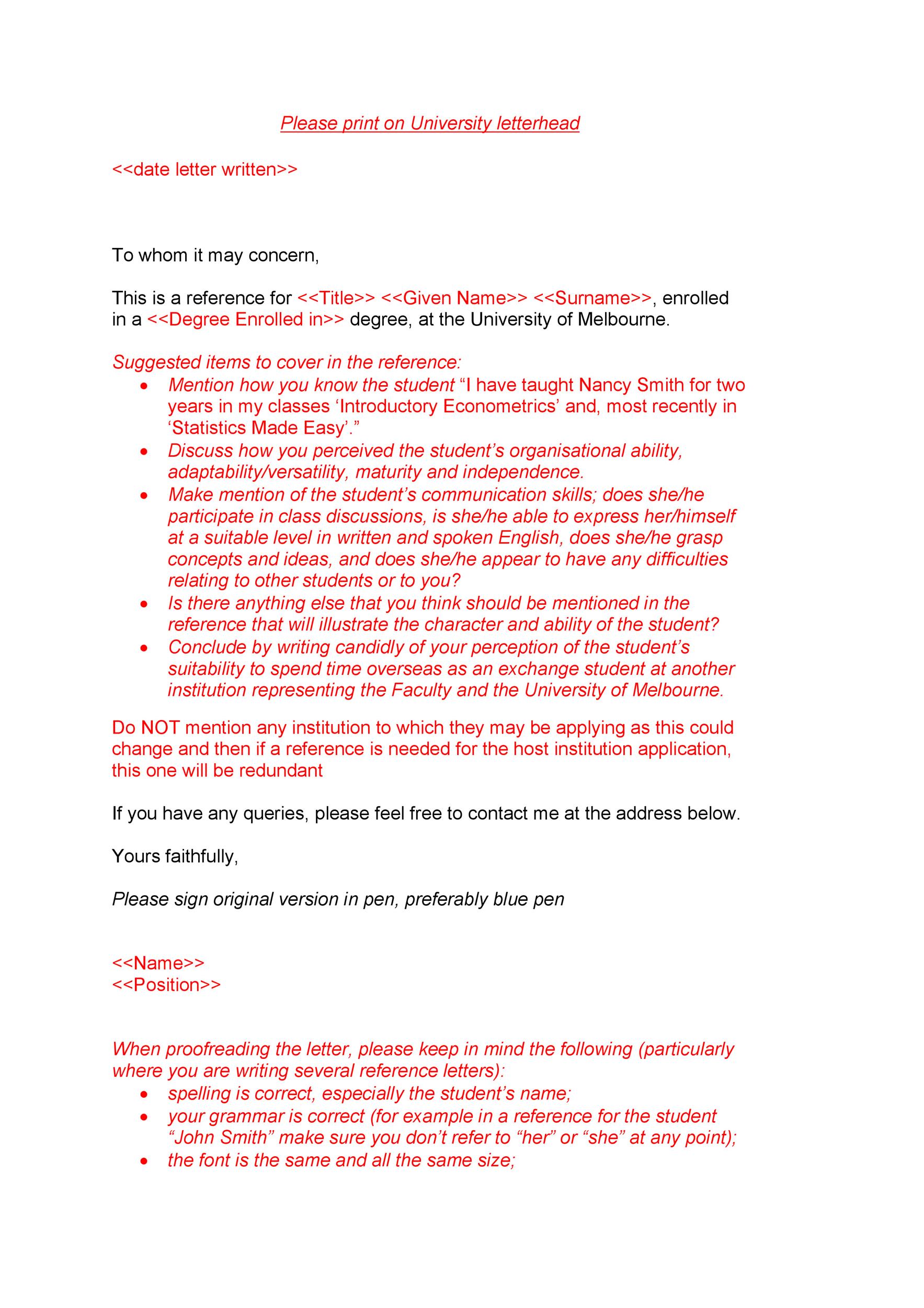 Recommendation Letter Outline with Note
