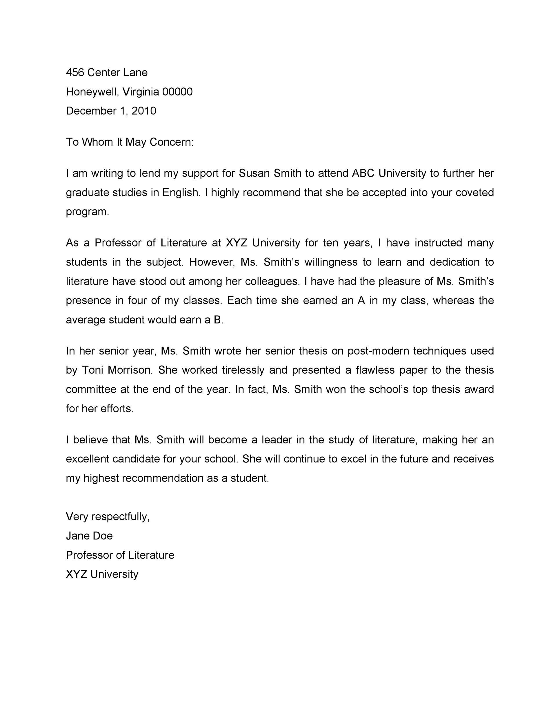 Sample Recommendation Letter from Teacher