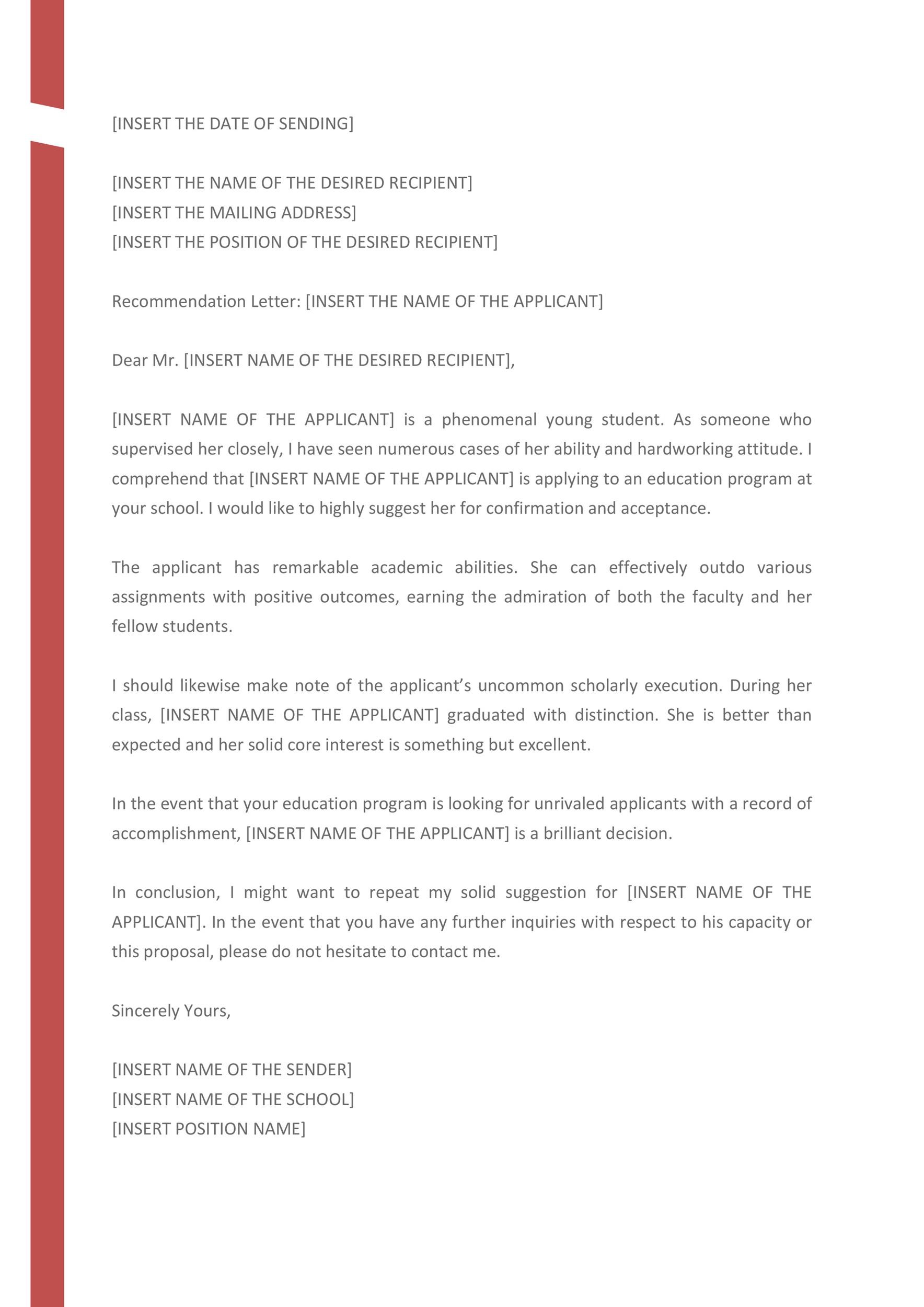 Red Recommendation Letter from Teacher