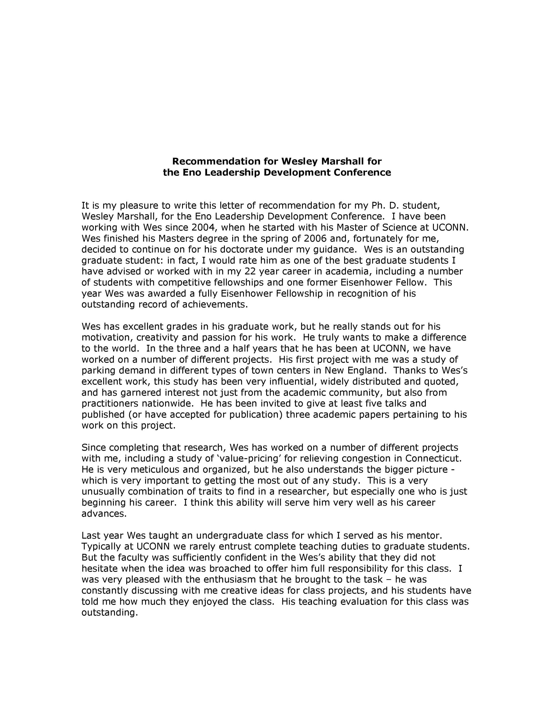 Recommendation Letter for Conference