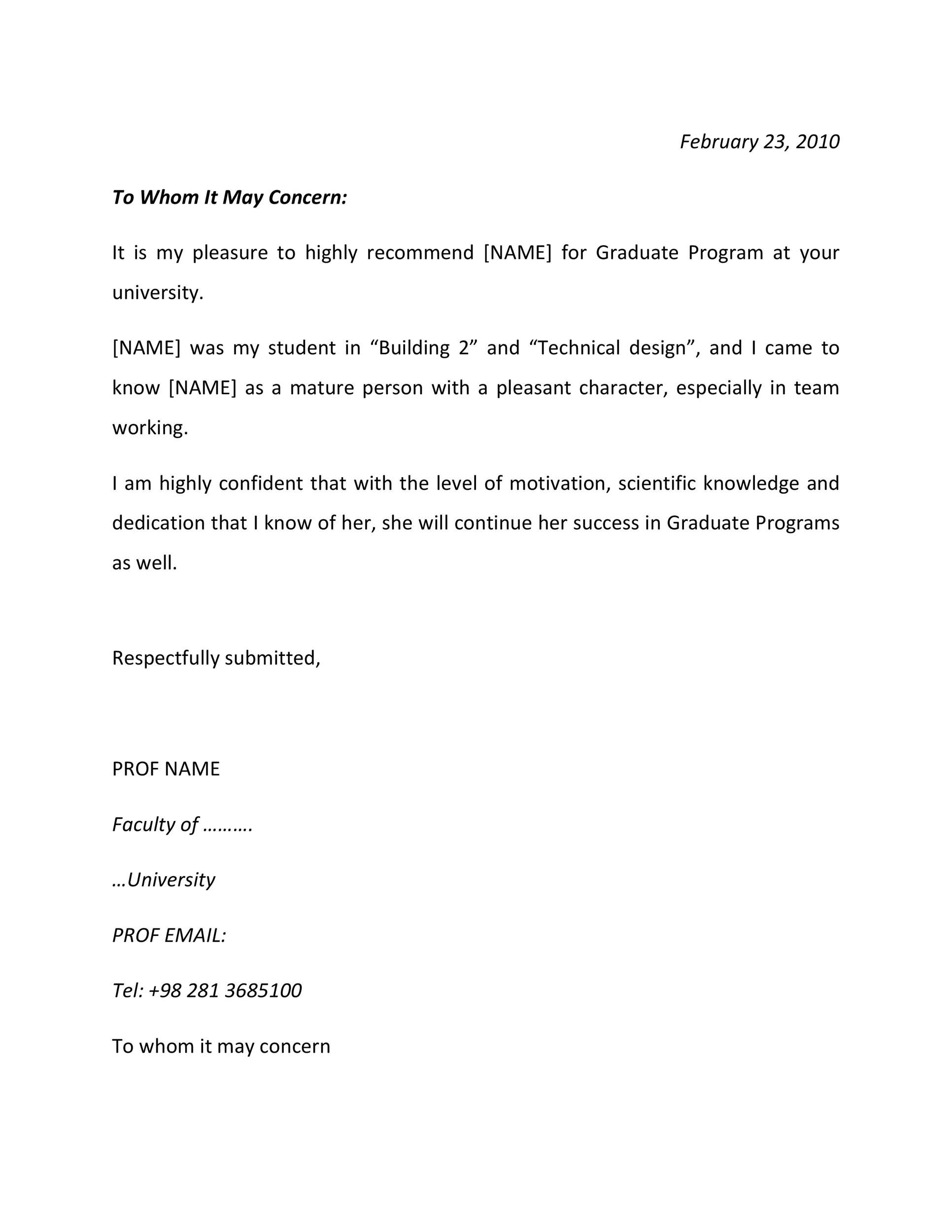 Recommendation Letter from Teacher Example