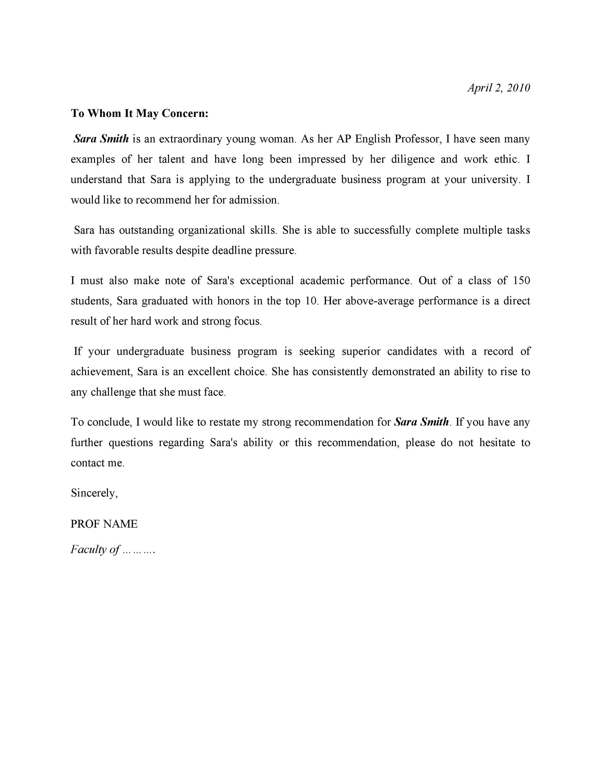 Sample Recommendation Letters