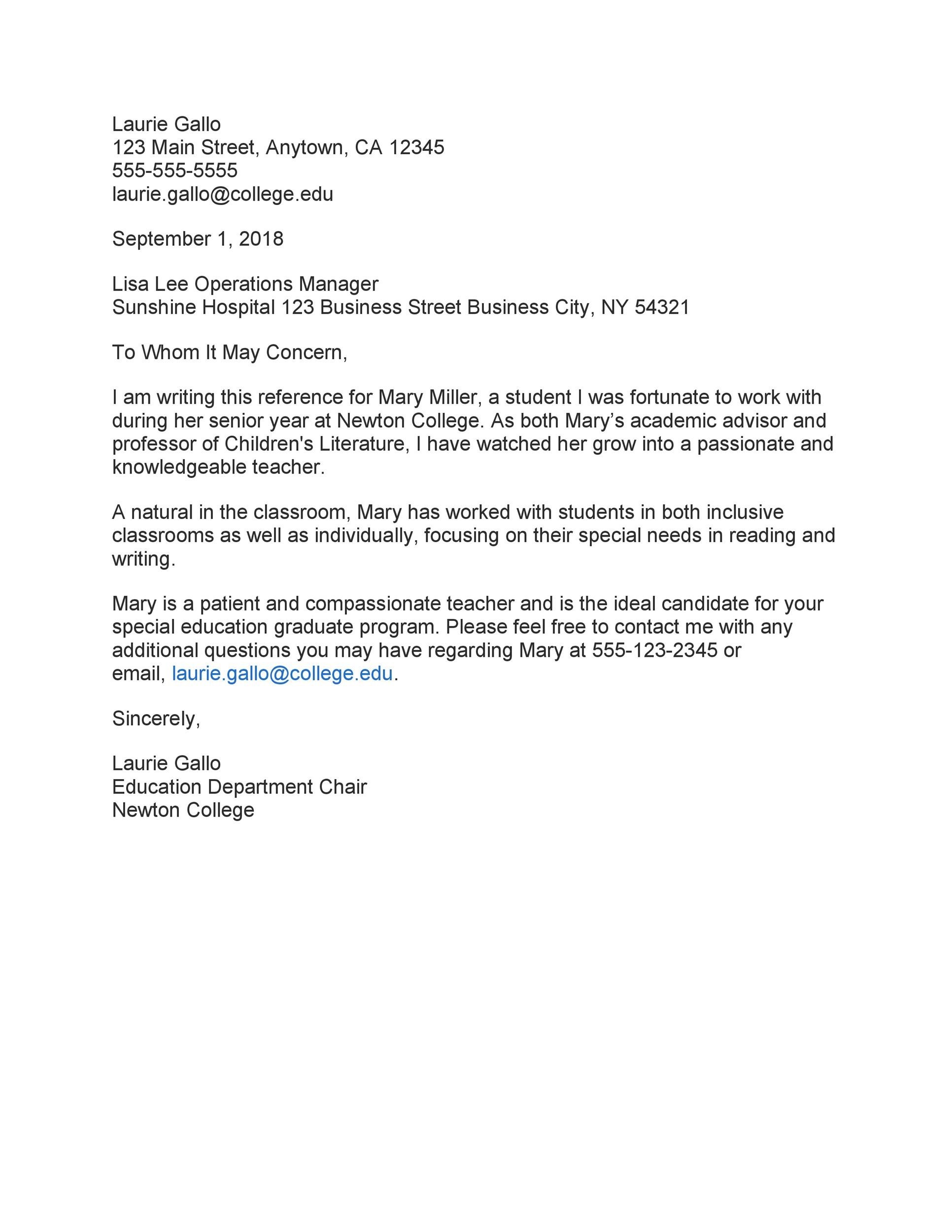 College Student Recommendation Letter