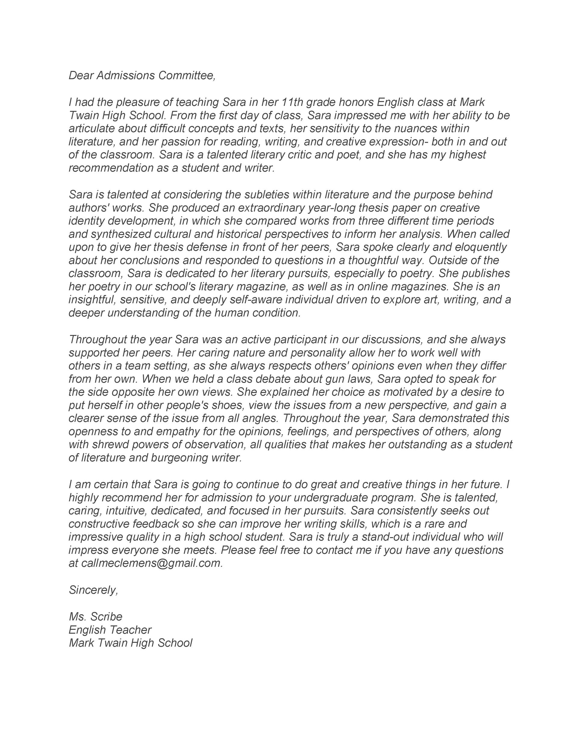 One-Page Recommendation Letter Template