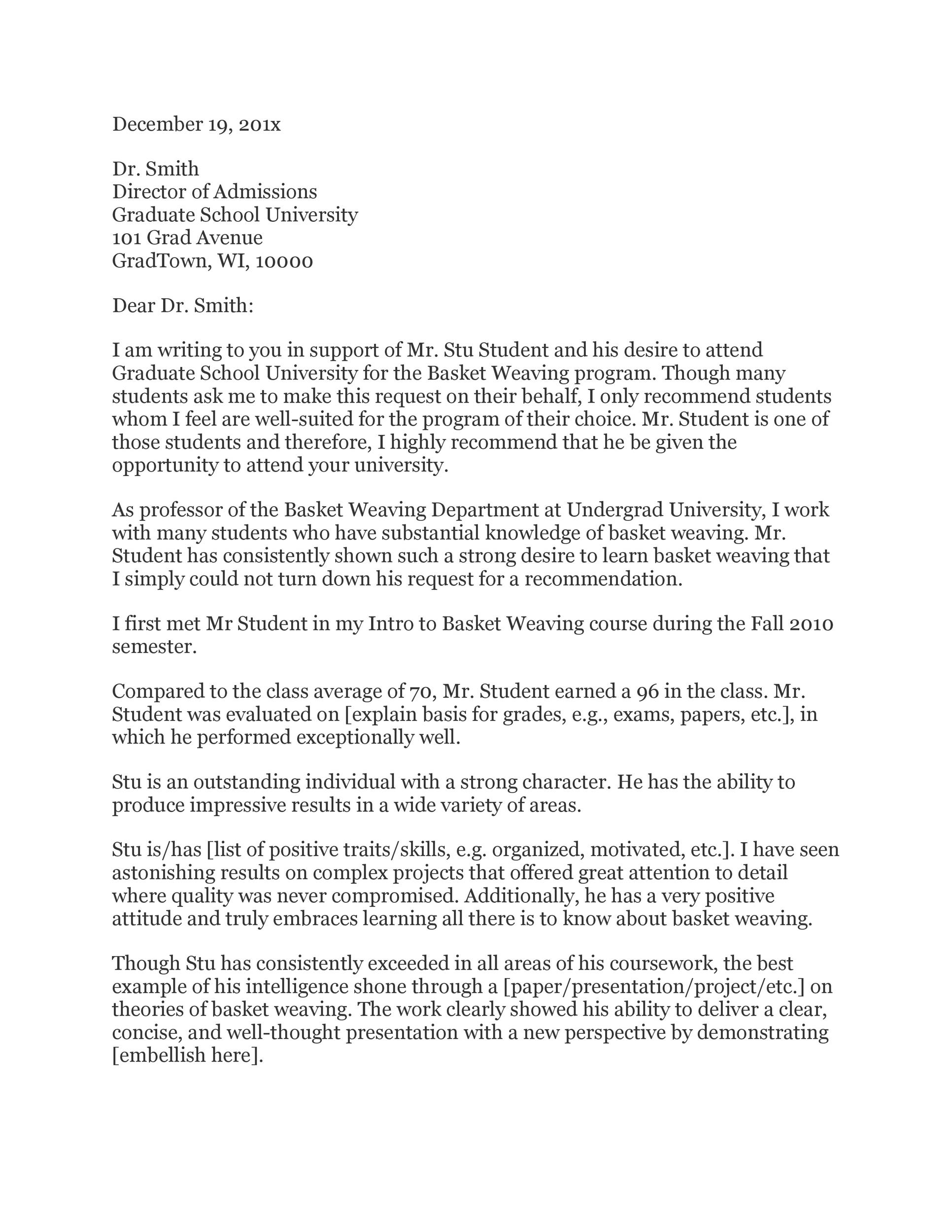 Recommendation Letter for Student Template