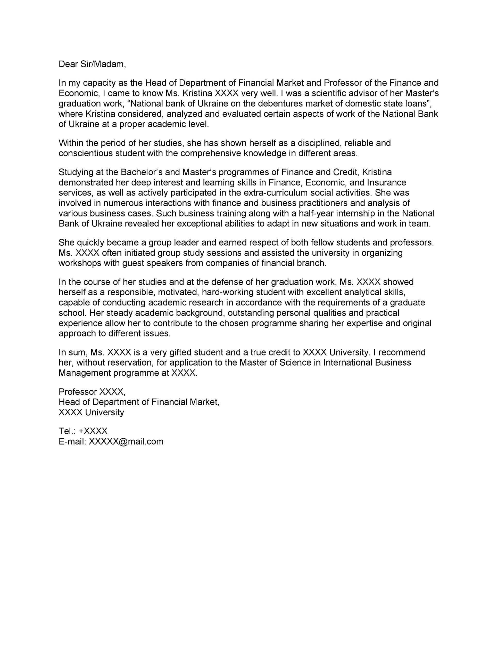 Recommendation Letter from Teacher Stucture