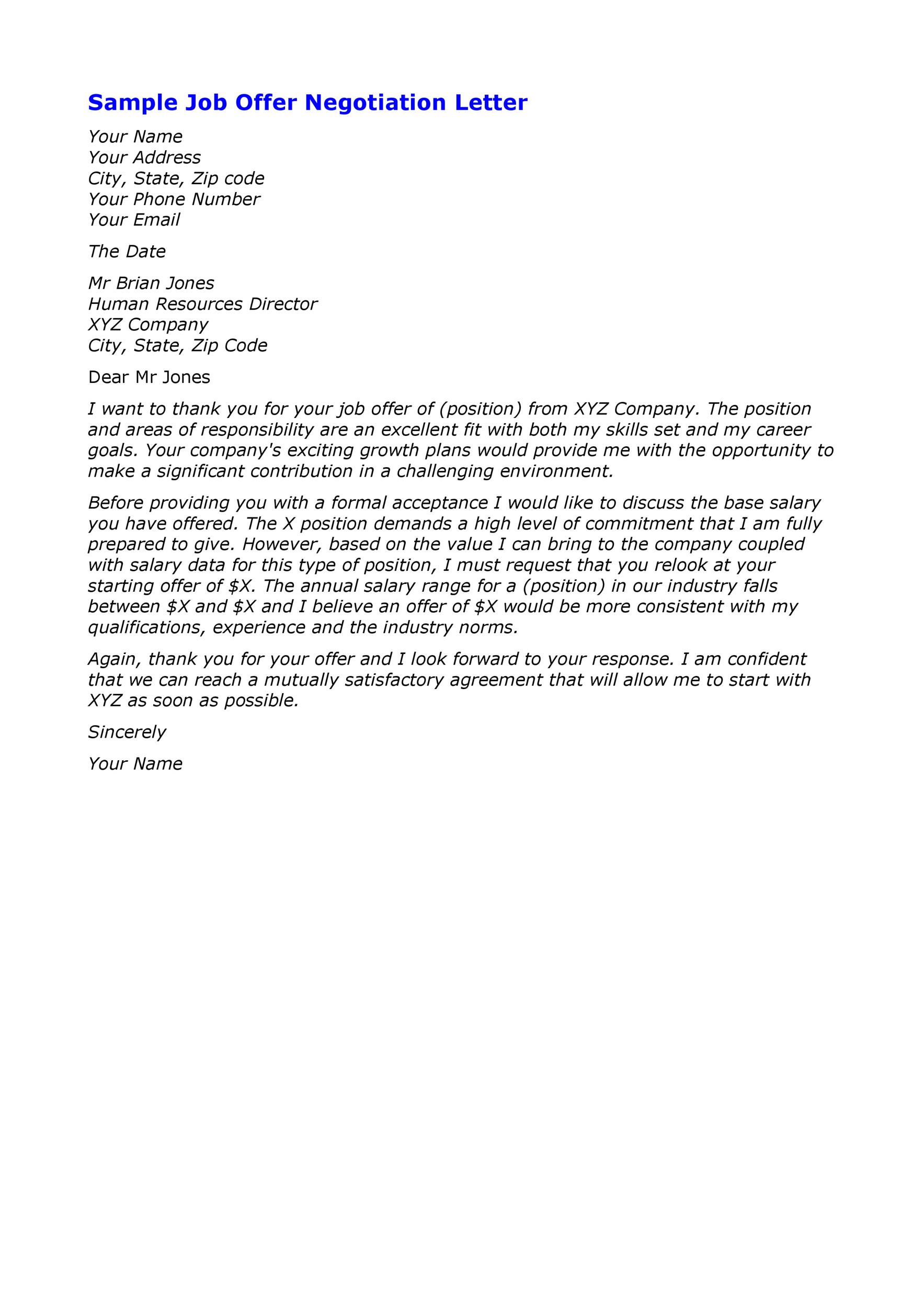 Sample Job Offer Negotiation Letter