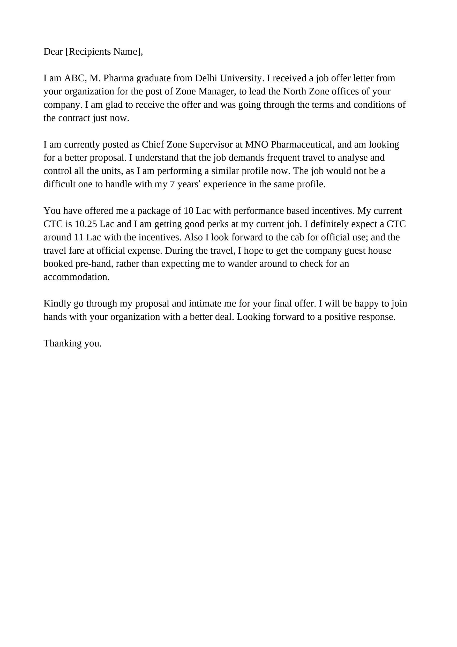 Sample Salary Negotiation Letter