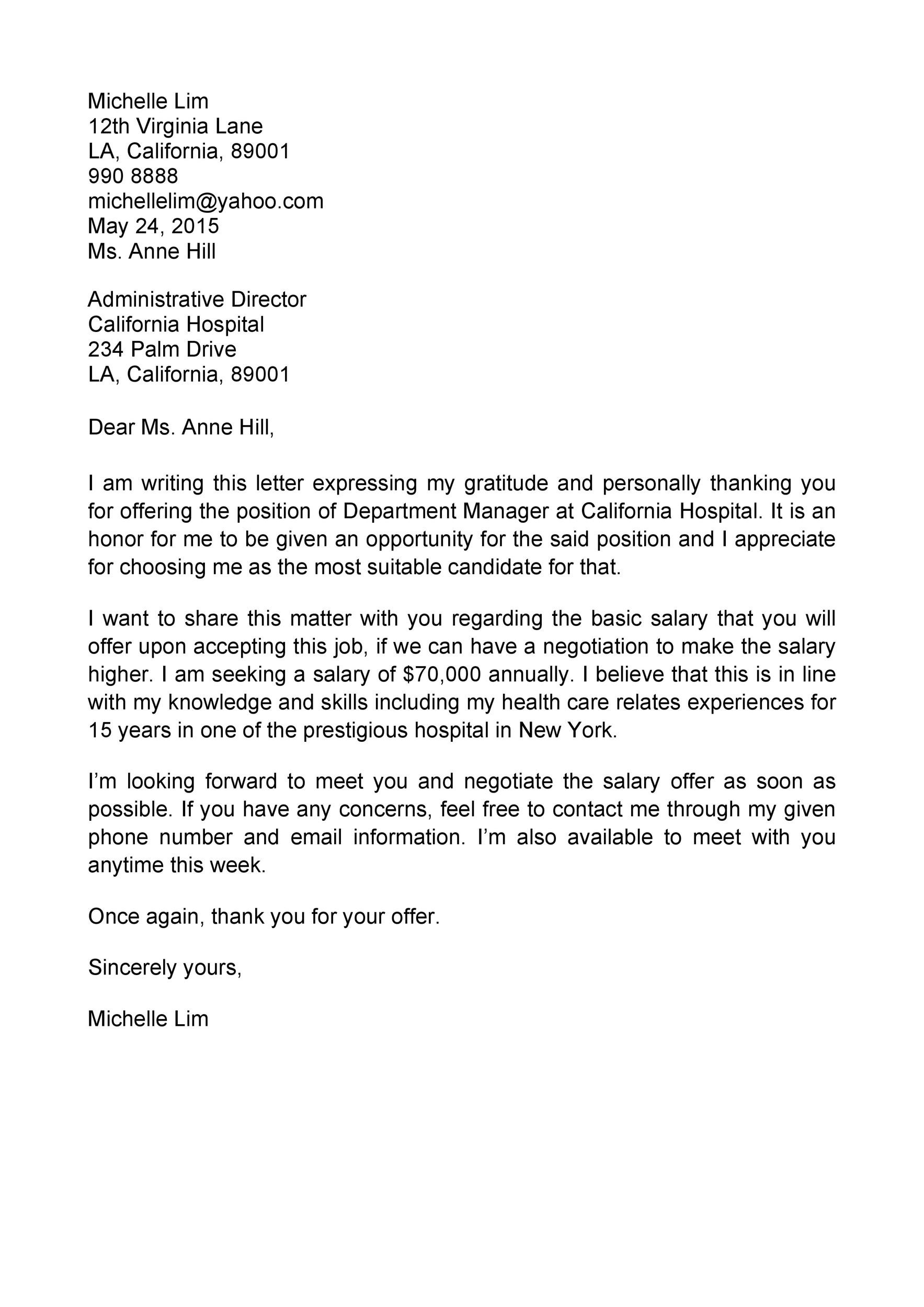Sample Job Offer Negotiation Letter