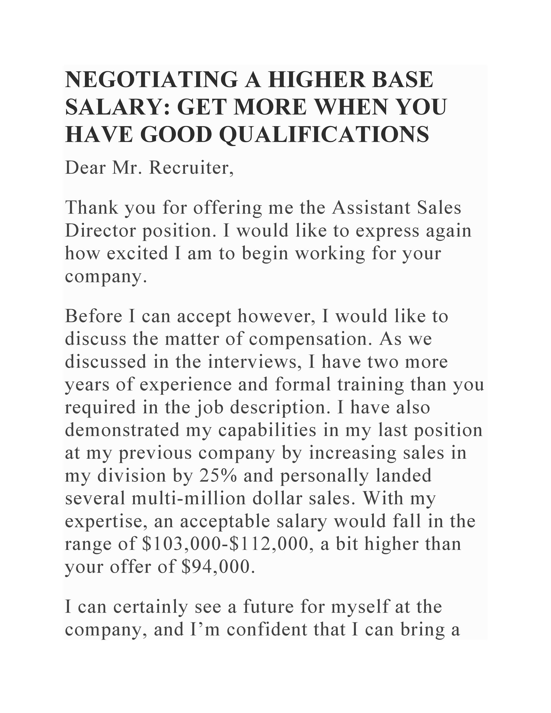 Salary Negotiation Letter Sample