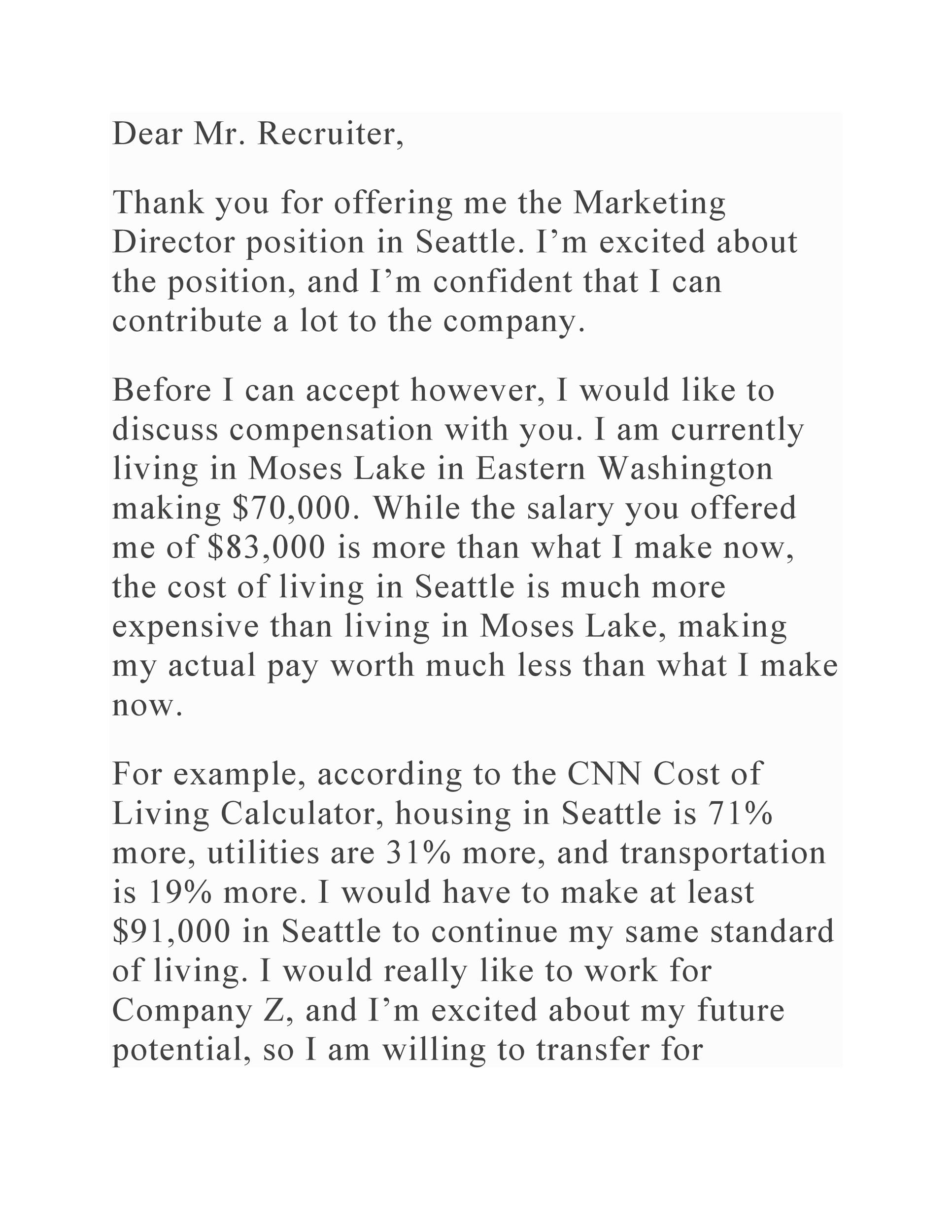 Marketing Salary Negotiation Letter