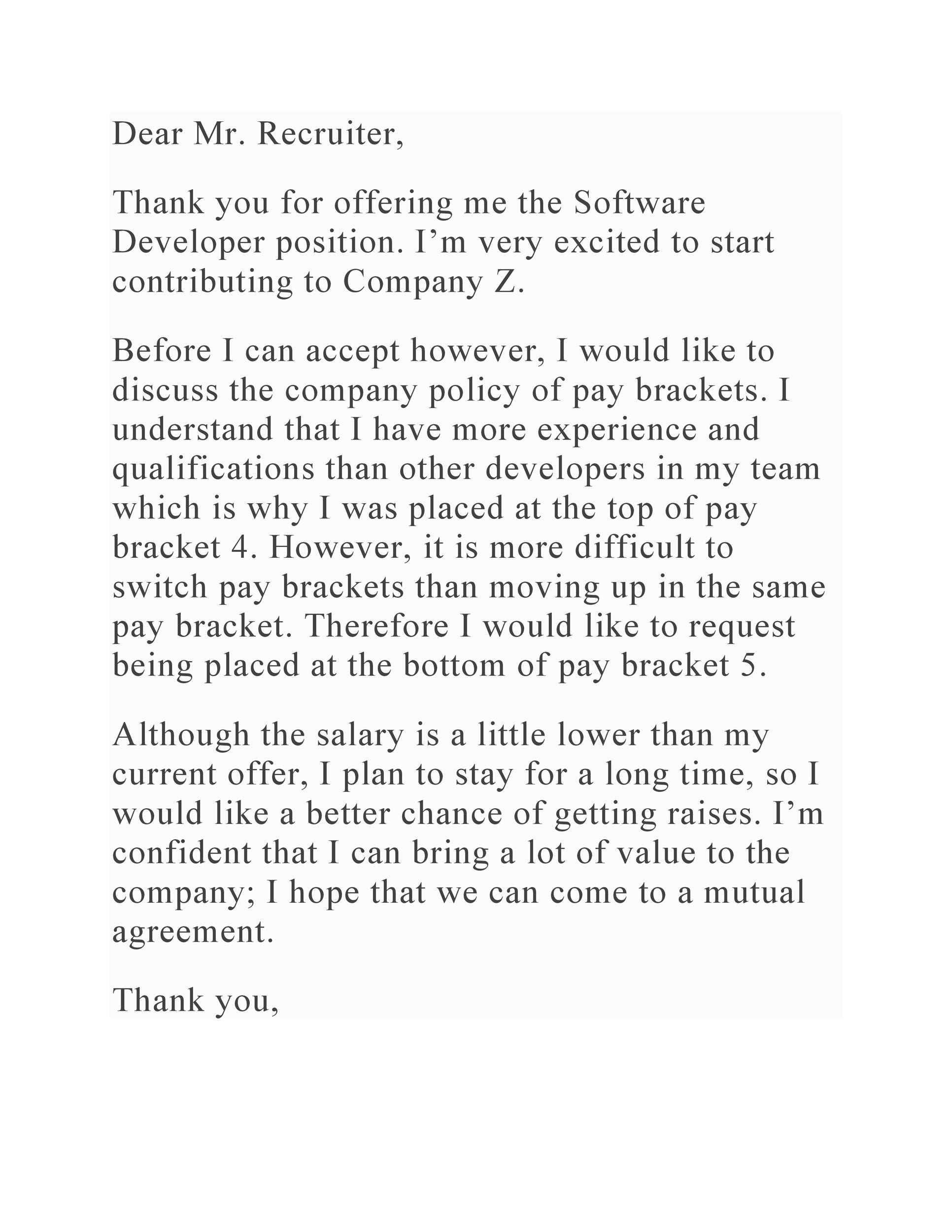 Software Salary Negotiation Letter