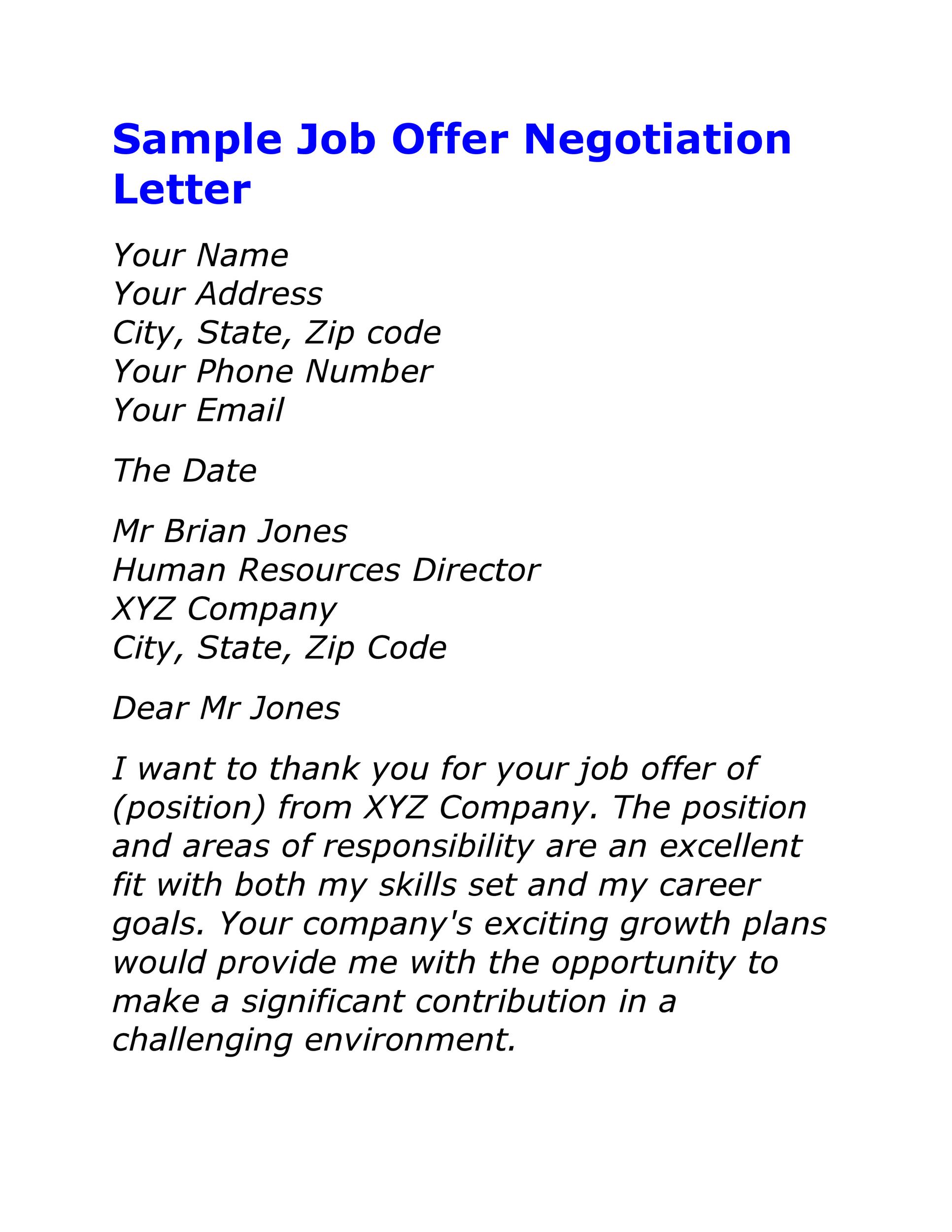 Sample Job Offer Negotiation Letter