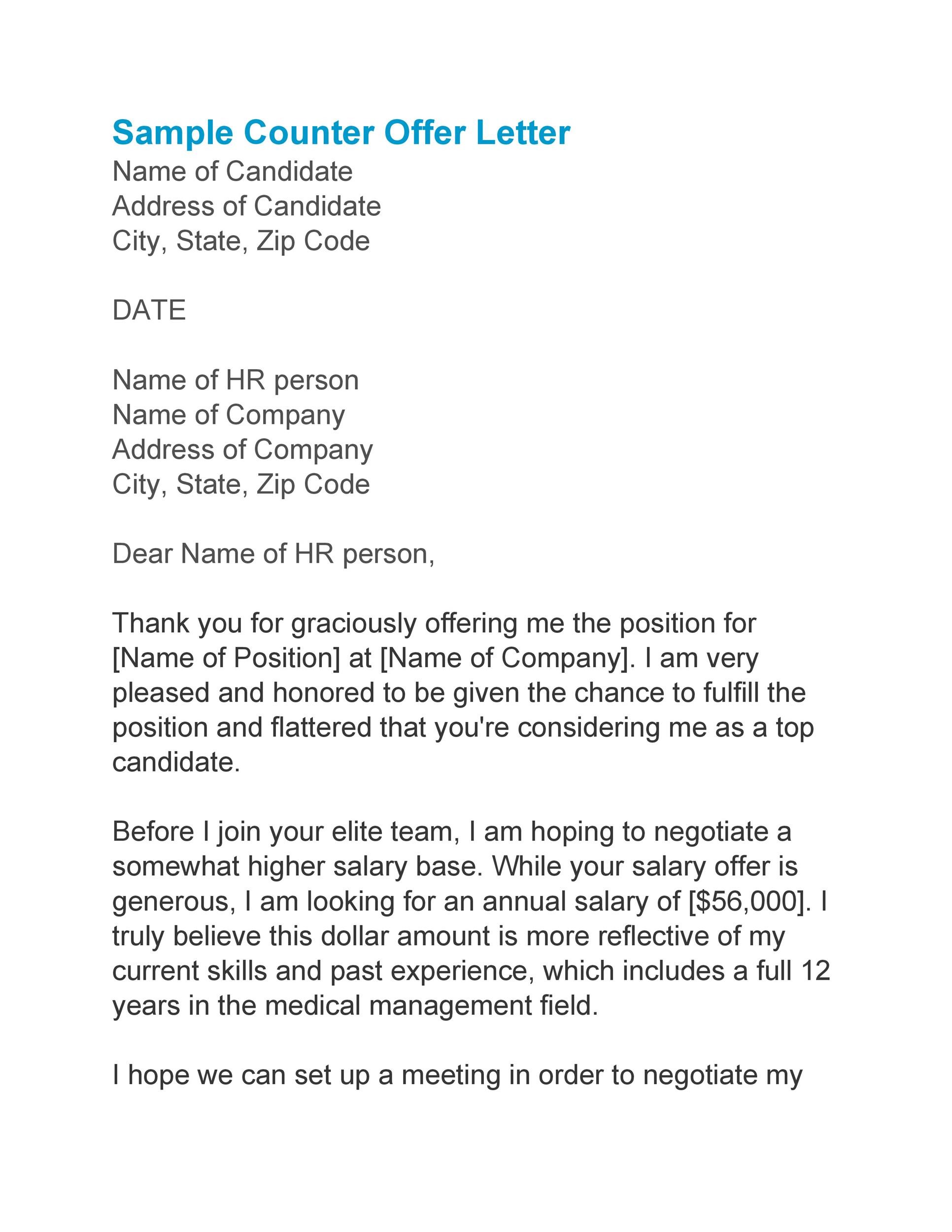 Sample Counter Offer Letter