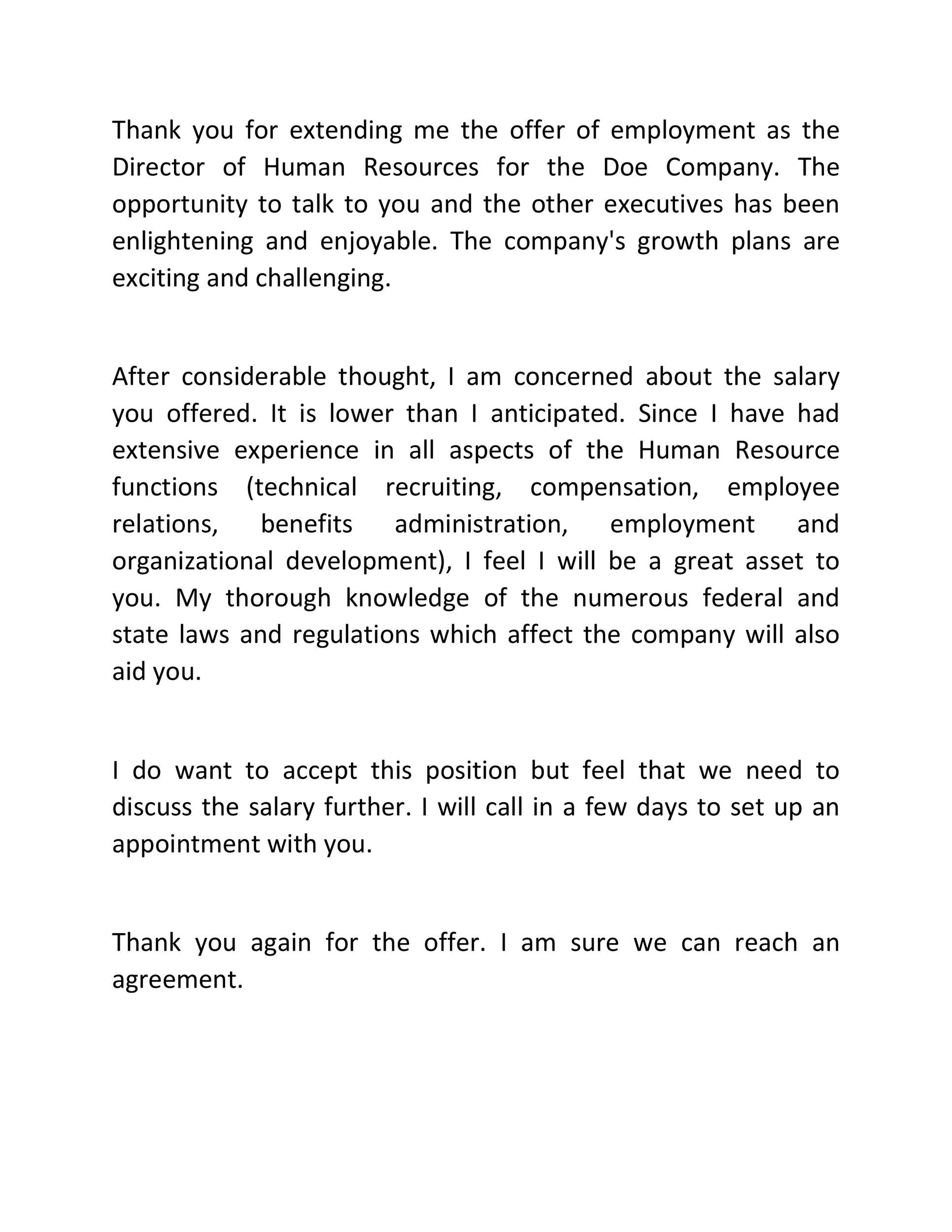 Formal Job Offer Negotiation Letter