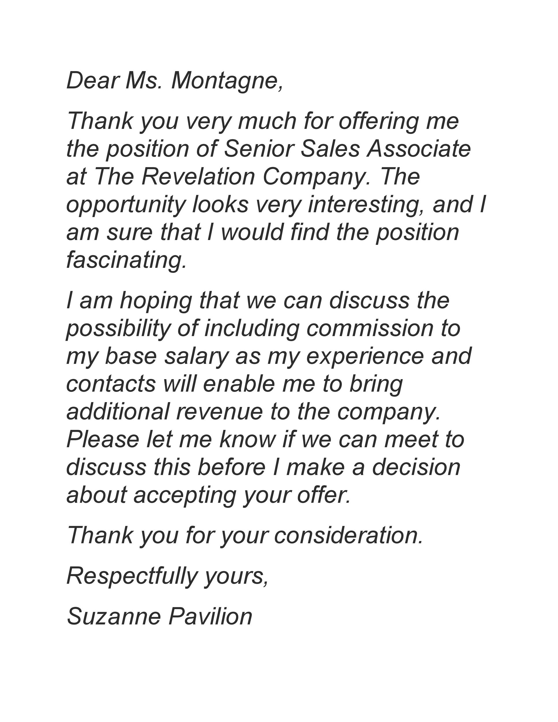 Salary Negotiation Letter for Job Offer