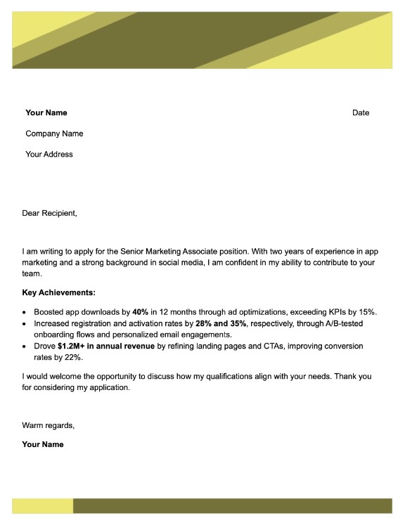 Simple Yellow Cover Letter