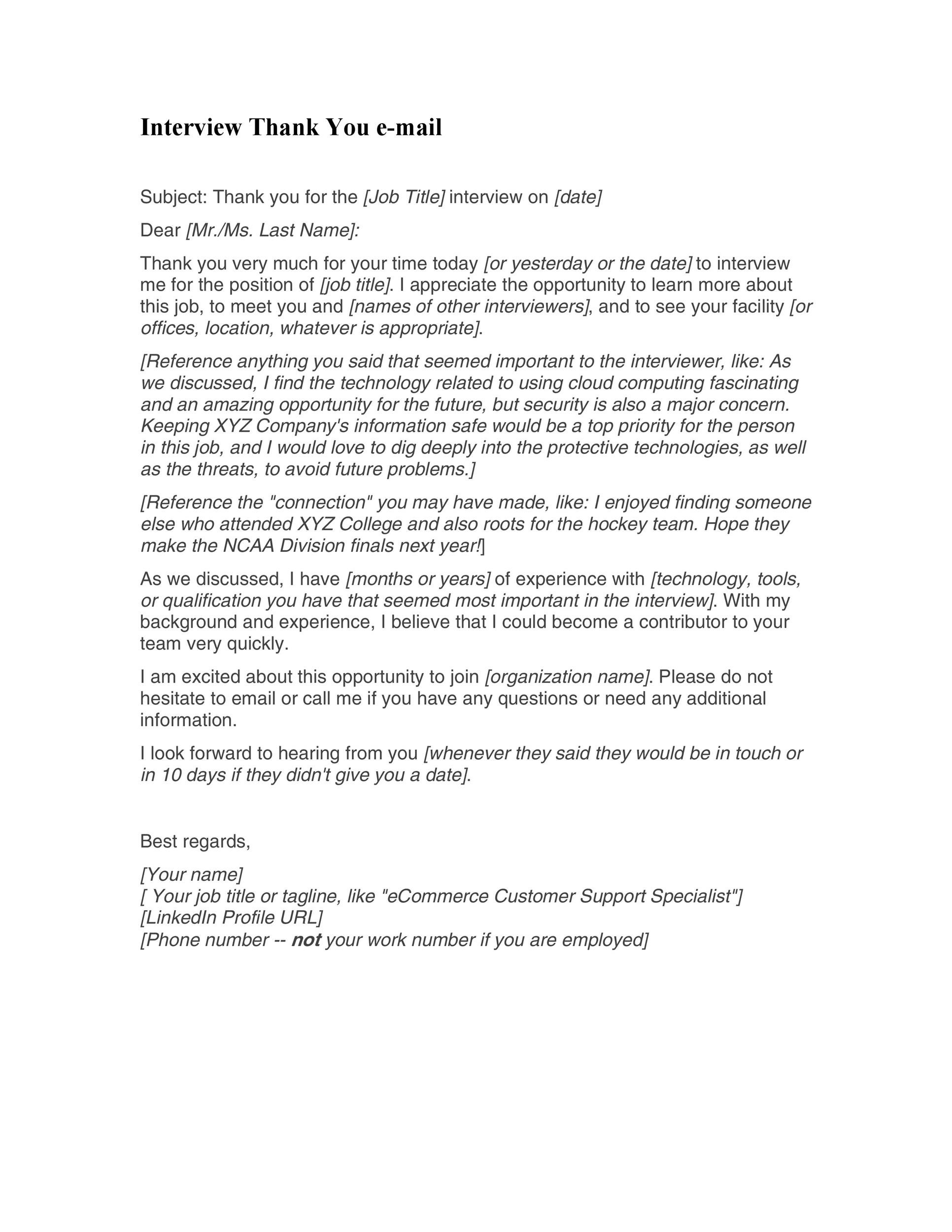 Interview Thank You Email Sample