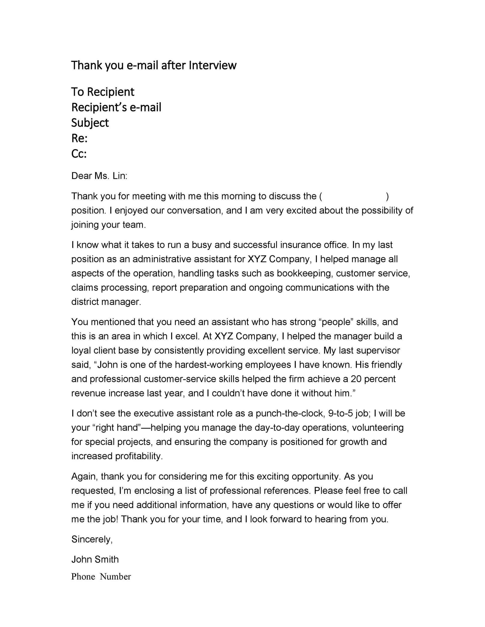 Thank You Email After Interview