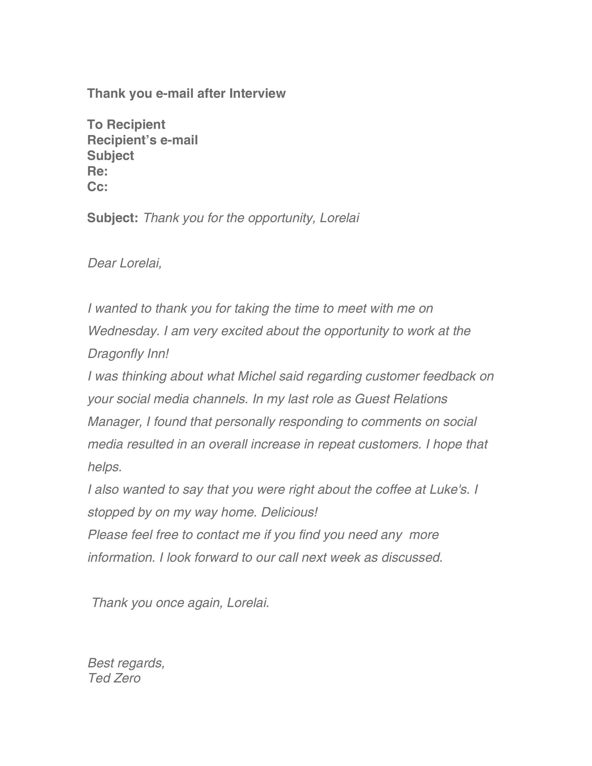 Thank You Email After Interview Template