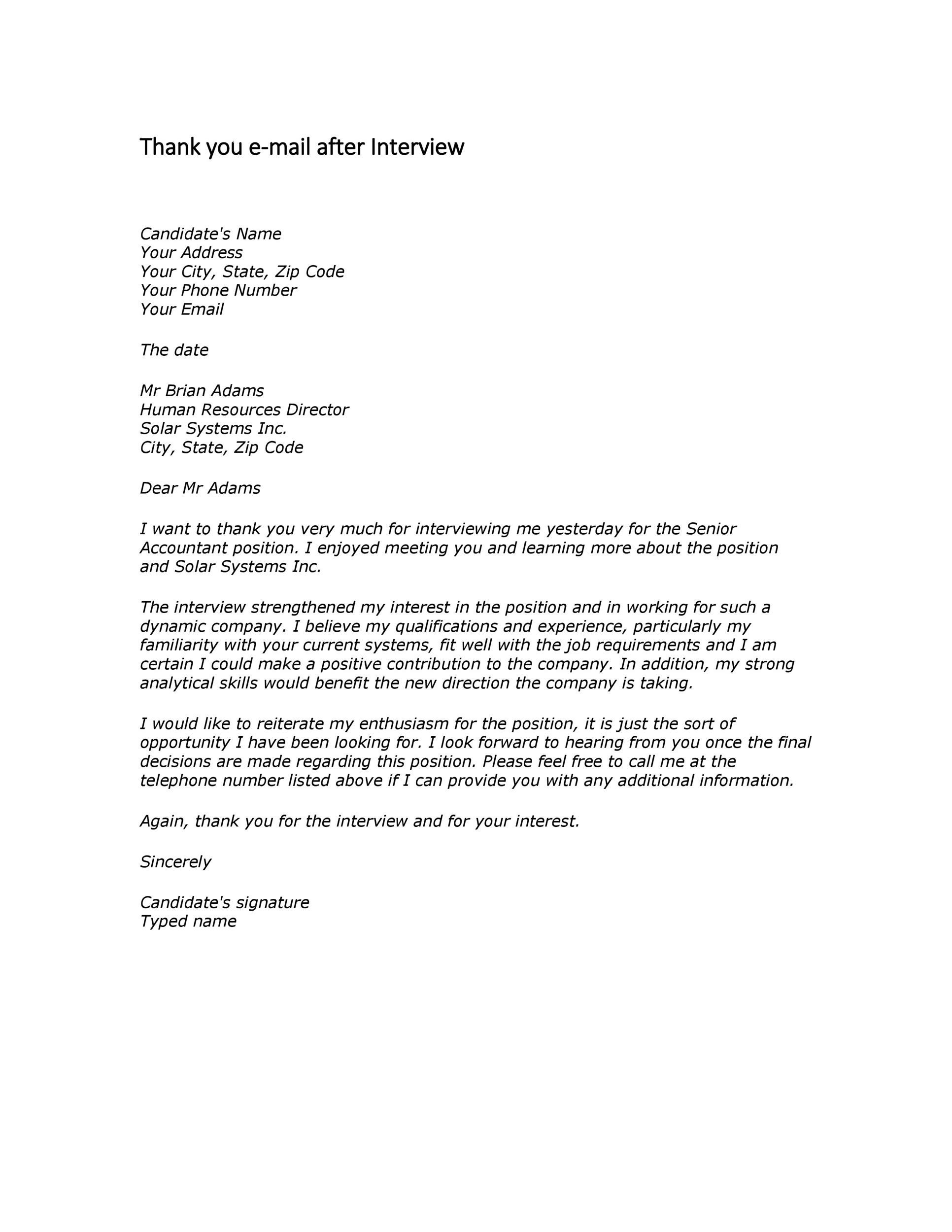 Thank You Email After Interview Format