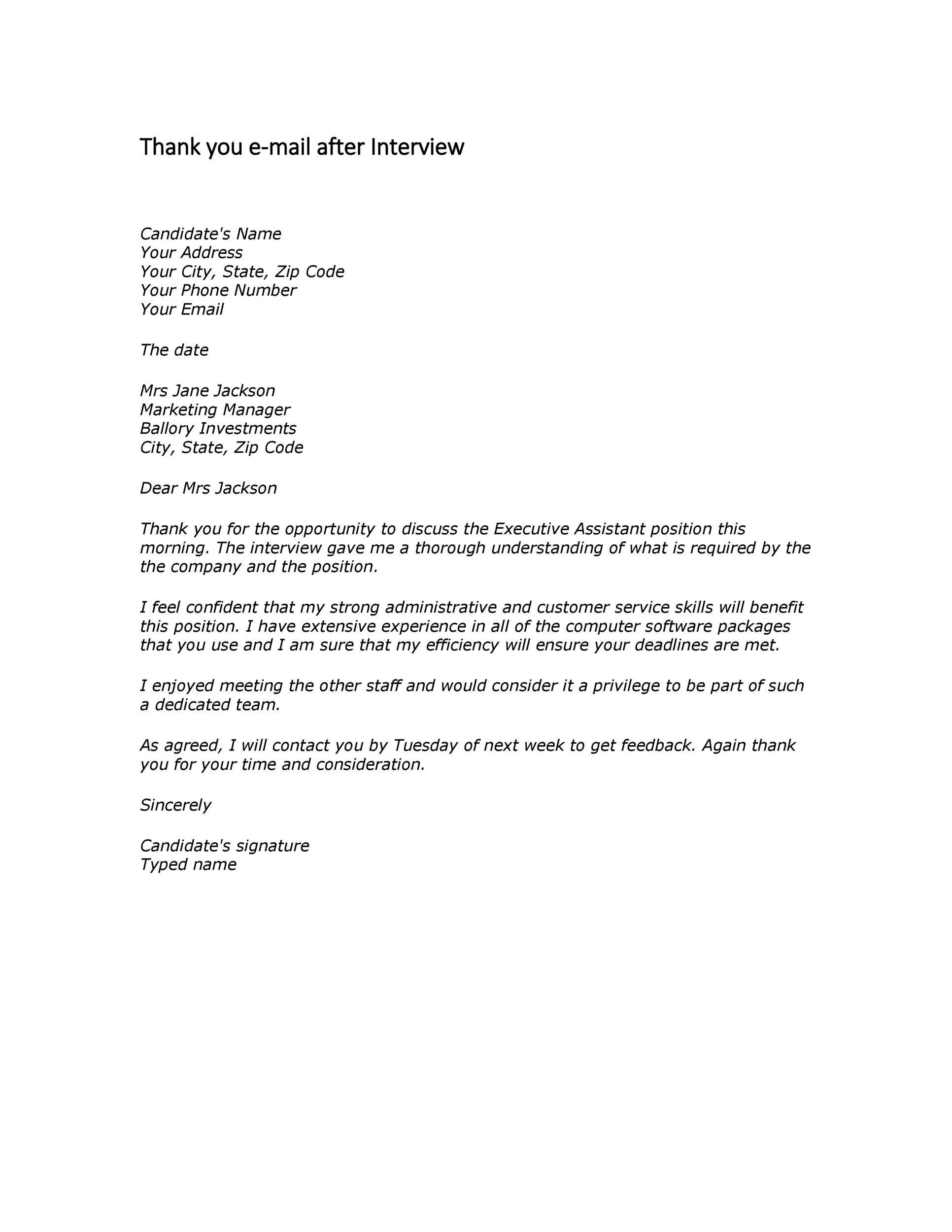 Thank You Email After Interview Example