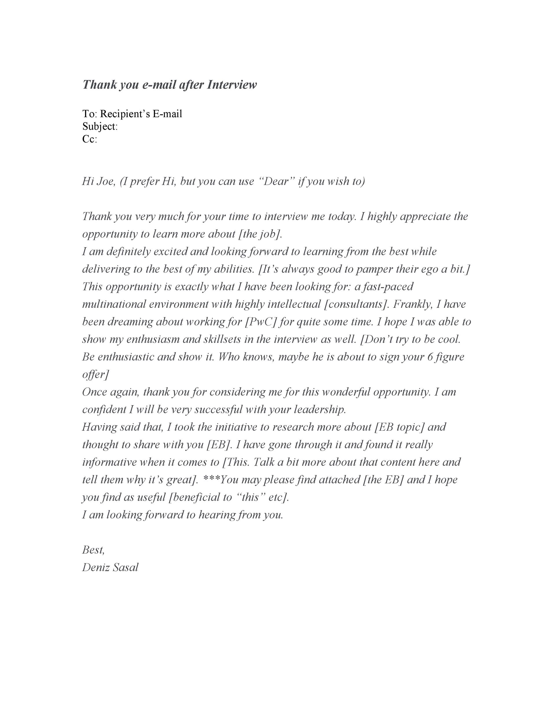 Example: Thank You Email After Interview