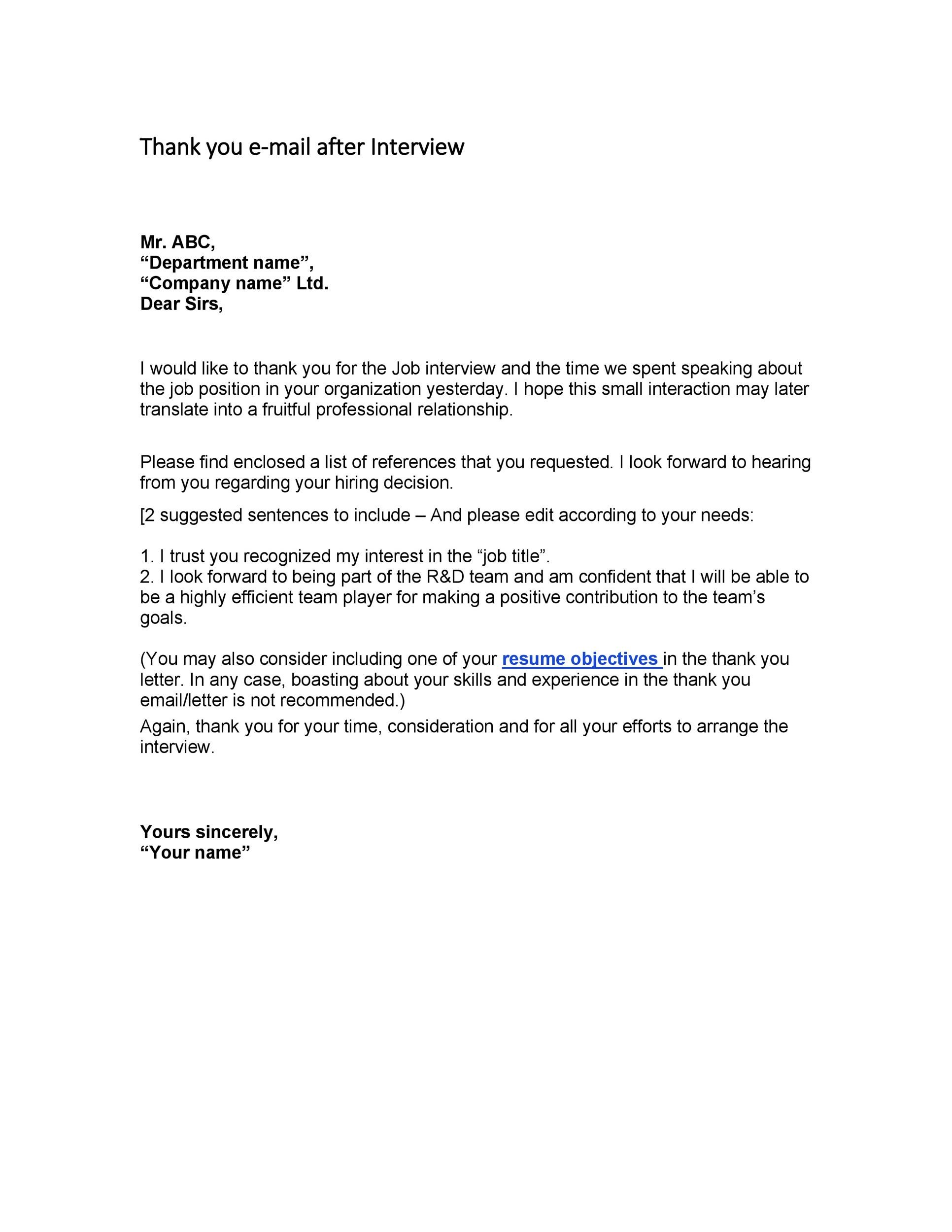 Thank You Email After Interview Structure
