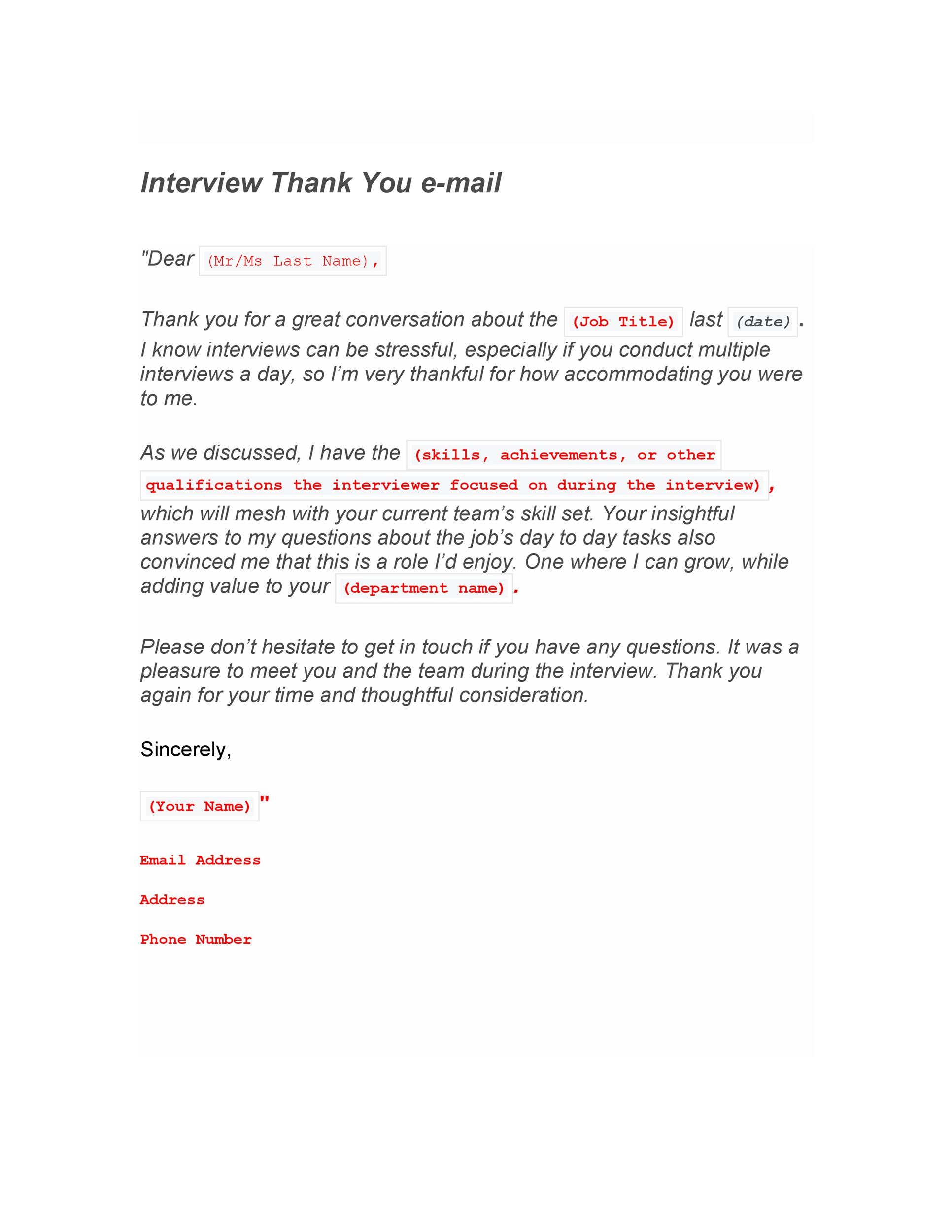 Interview Thank You E-mail Outline