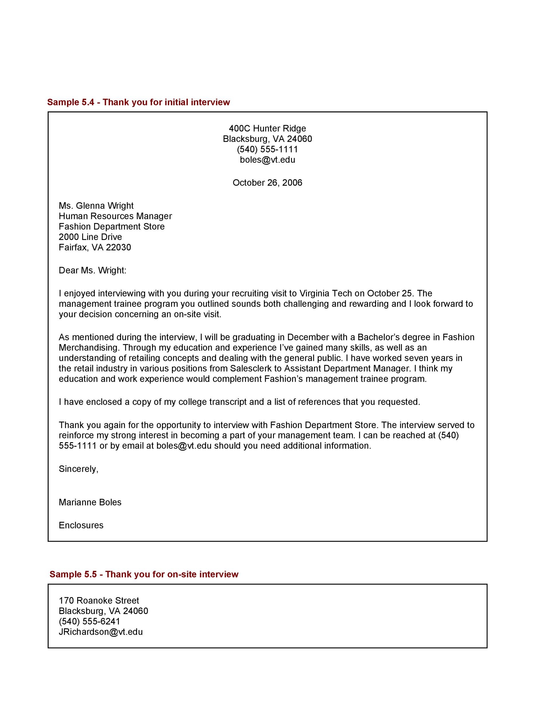Thank You for Initial Interview Sample