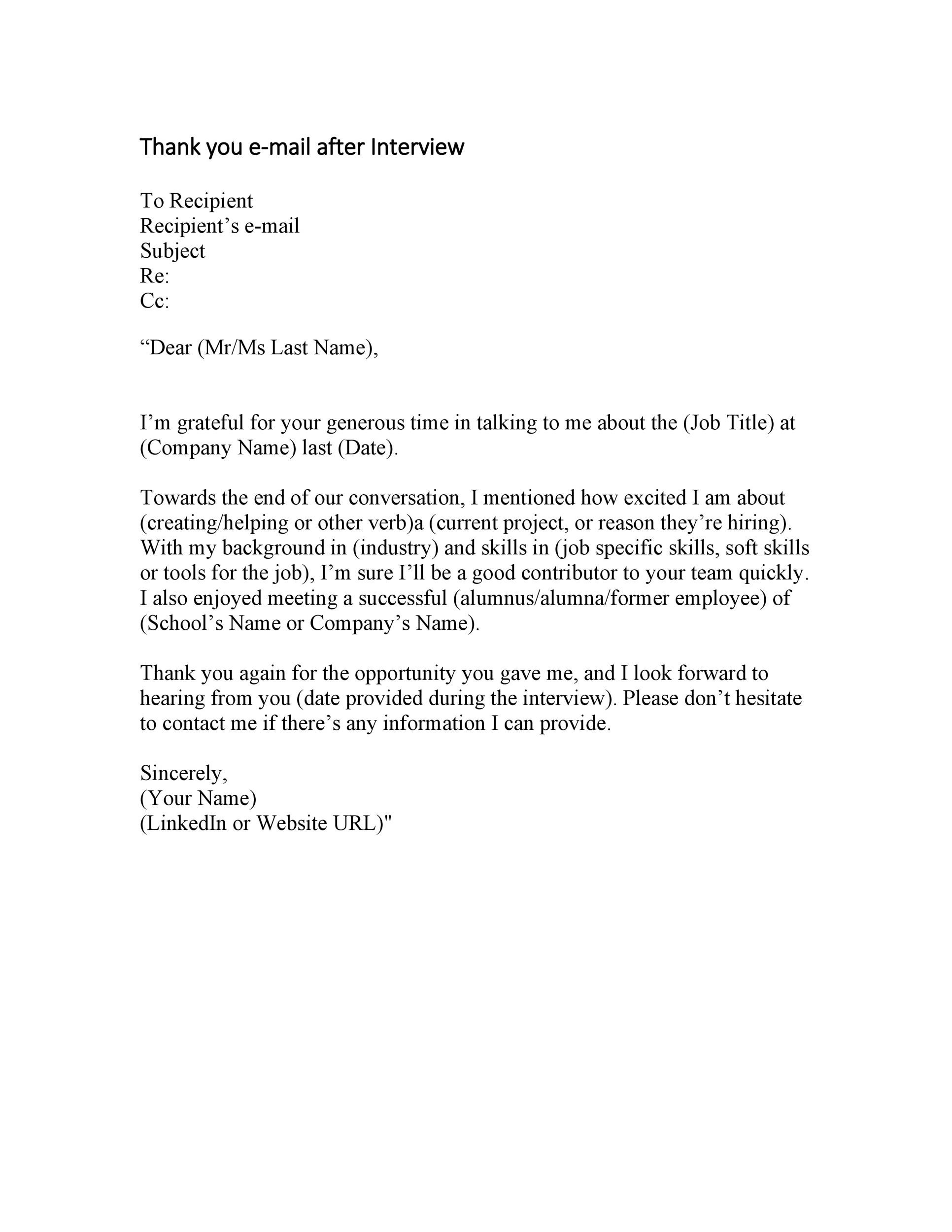 Thank You Email Outline for Post-Interview