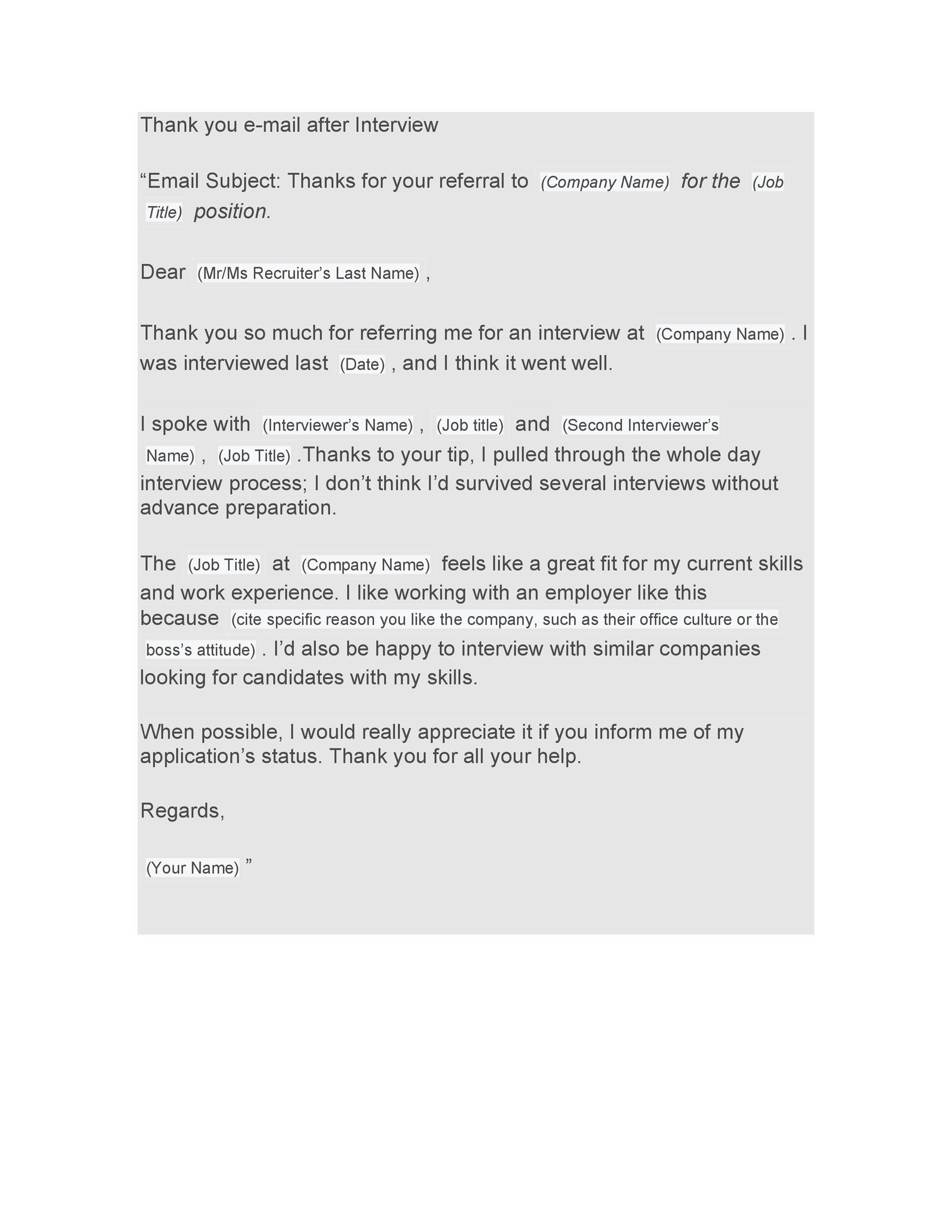 Example for Thank You Email After Interview