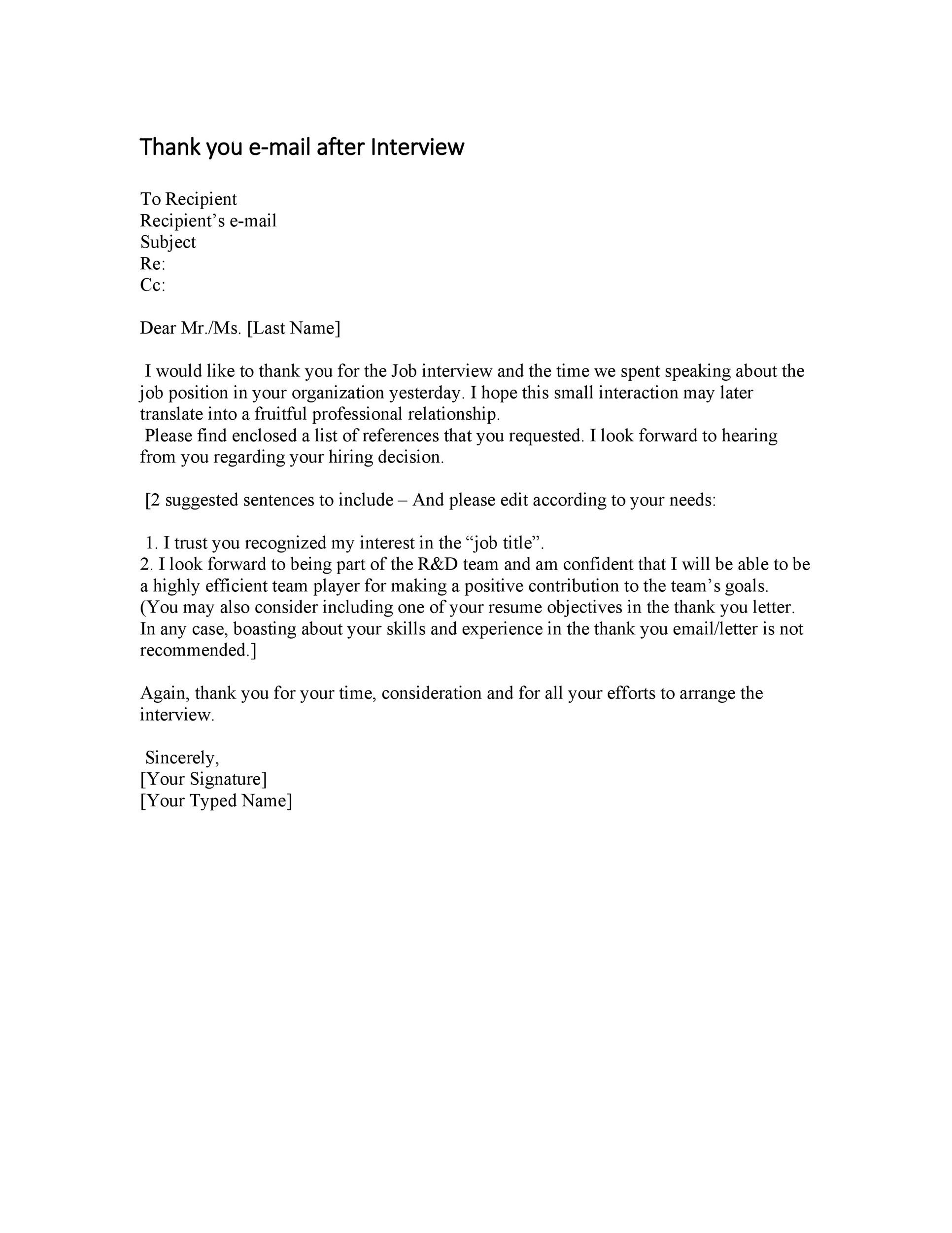 Post-Interview Thank You Email Template