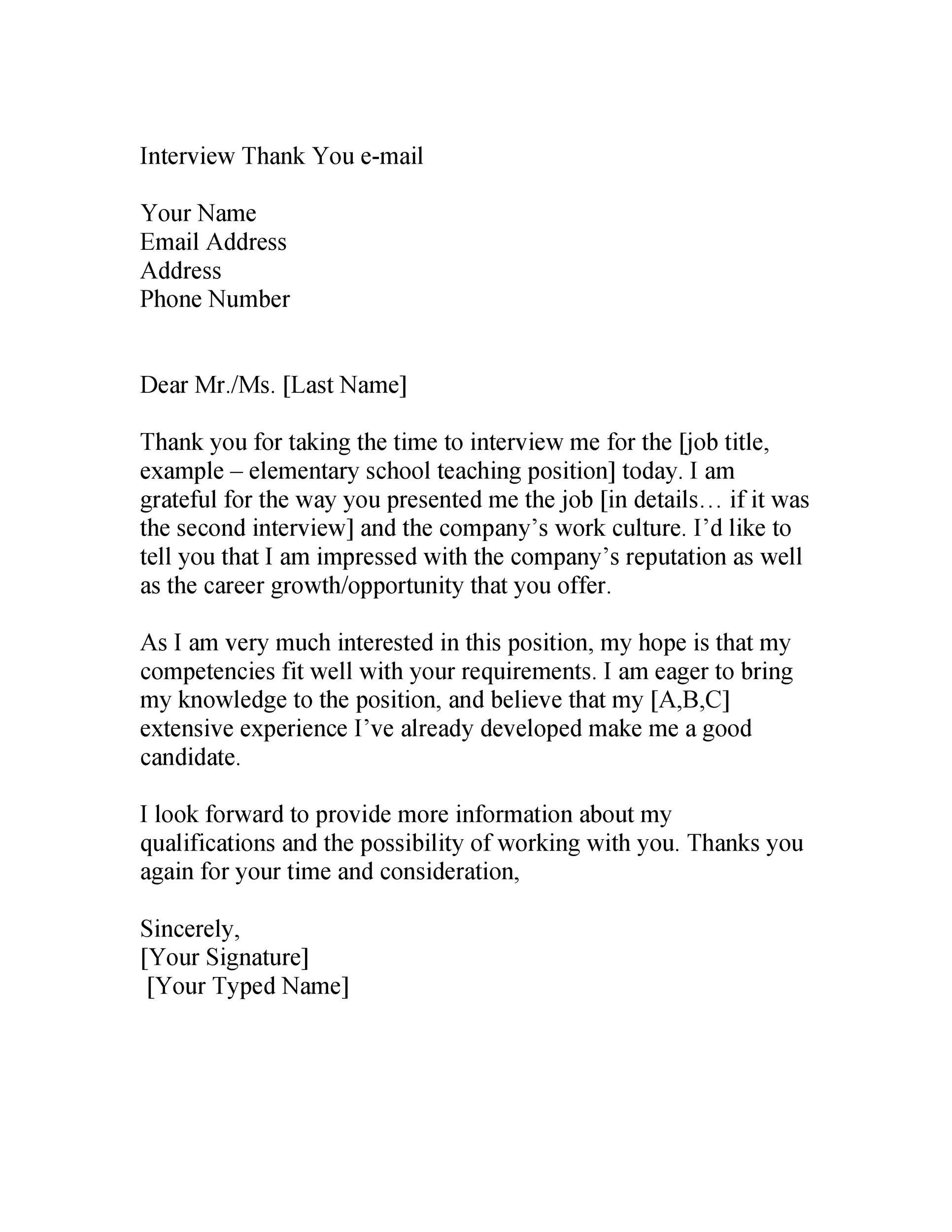 Thank You for the Interview Template