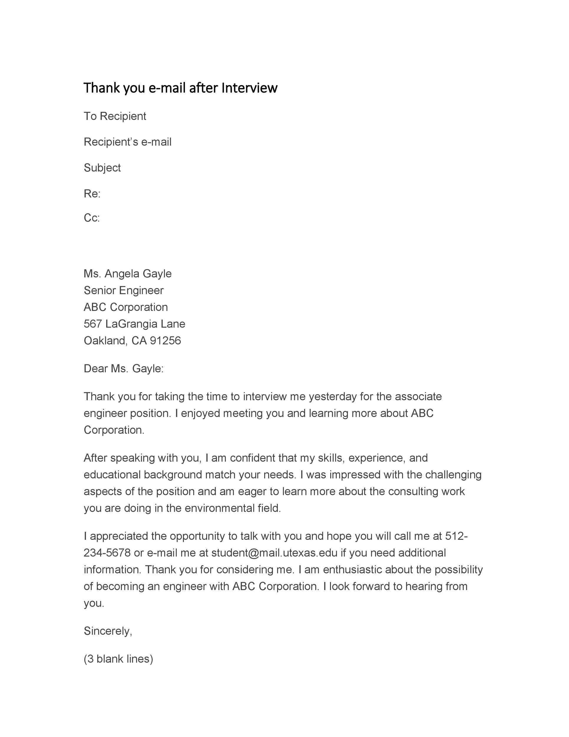 Thank You Email Structure for Post-Interview