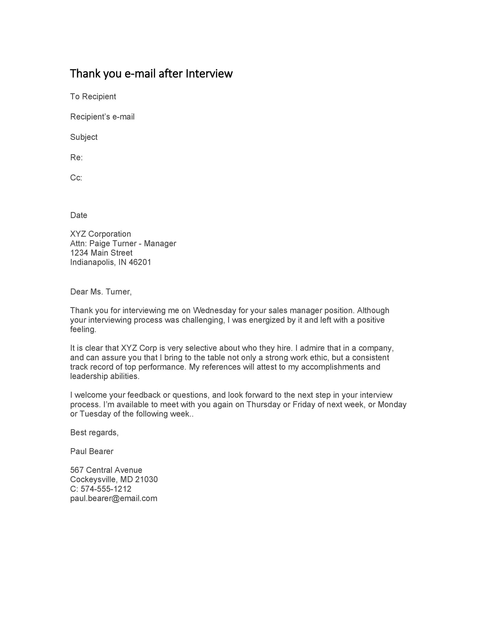 Template for Thank You Email After Interview