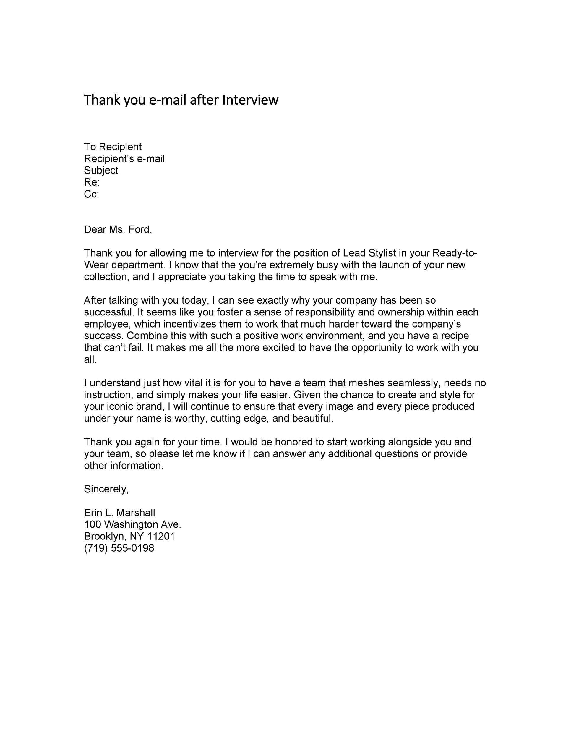 Follow-Up Thank You Email Example