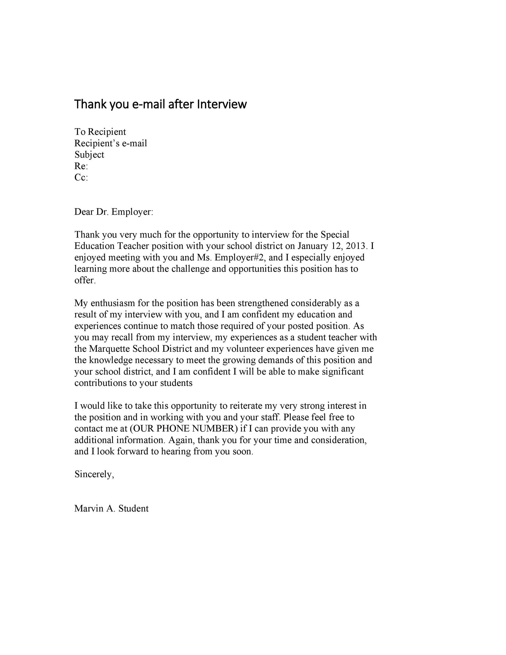 Sample Thank You Email After Interview