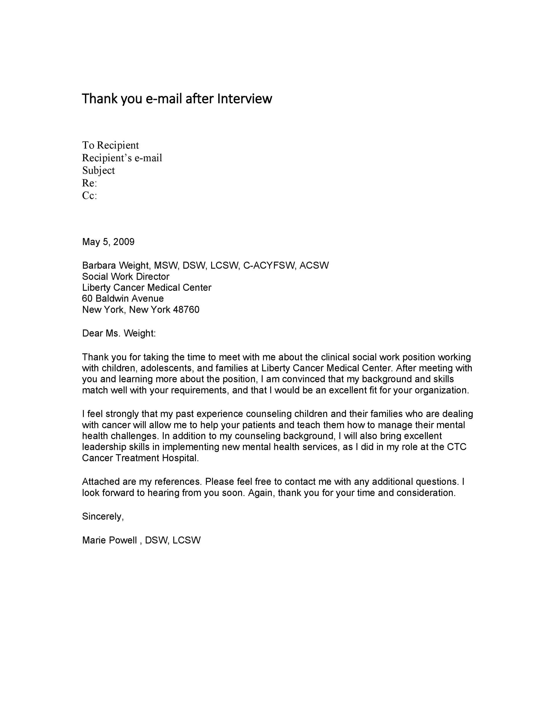Post-Interview Thank You Email Example