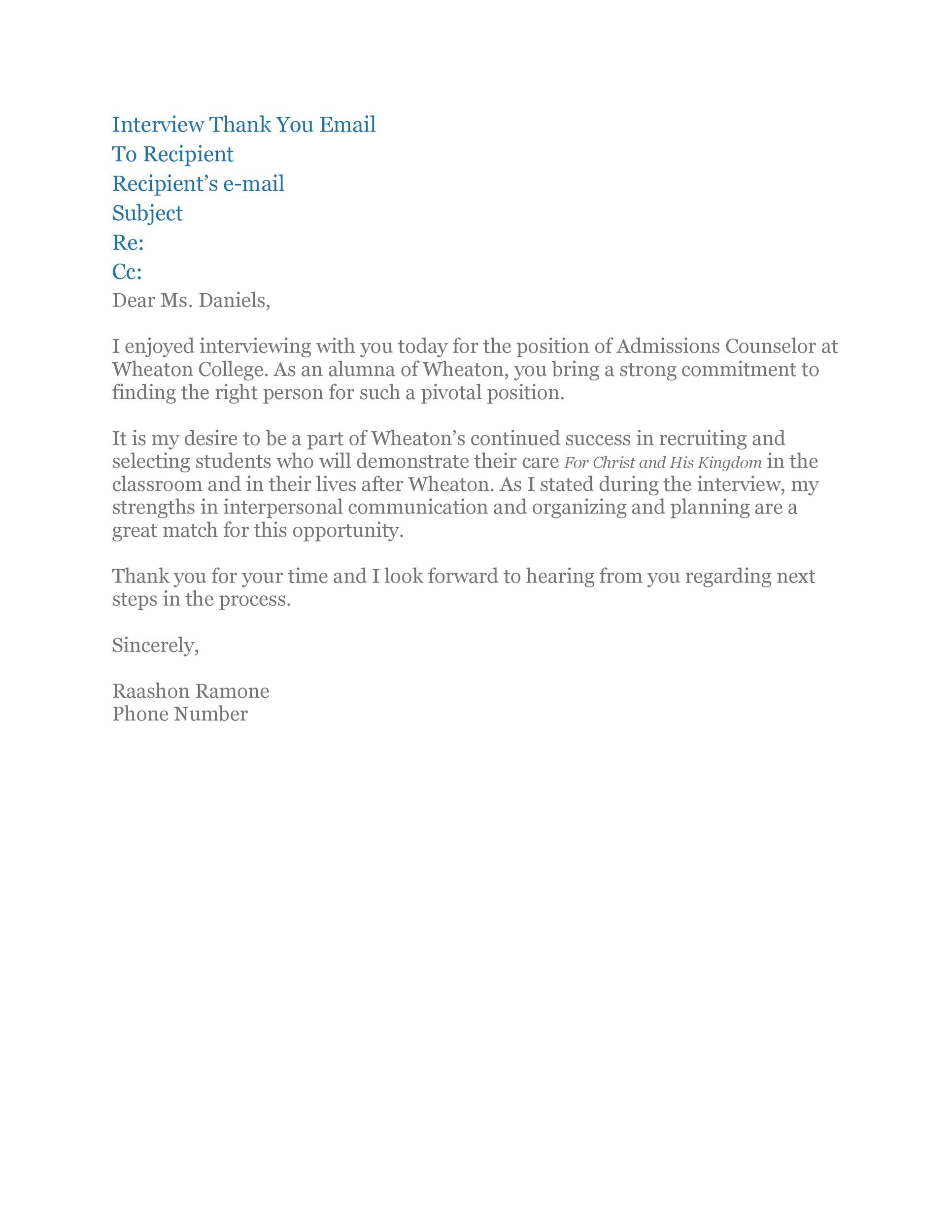 Follow-Up Thank You Email Sample